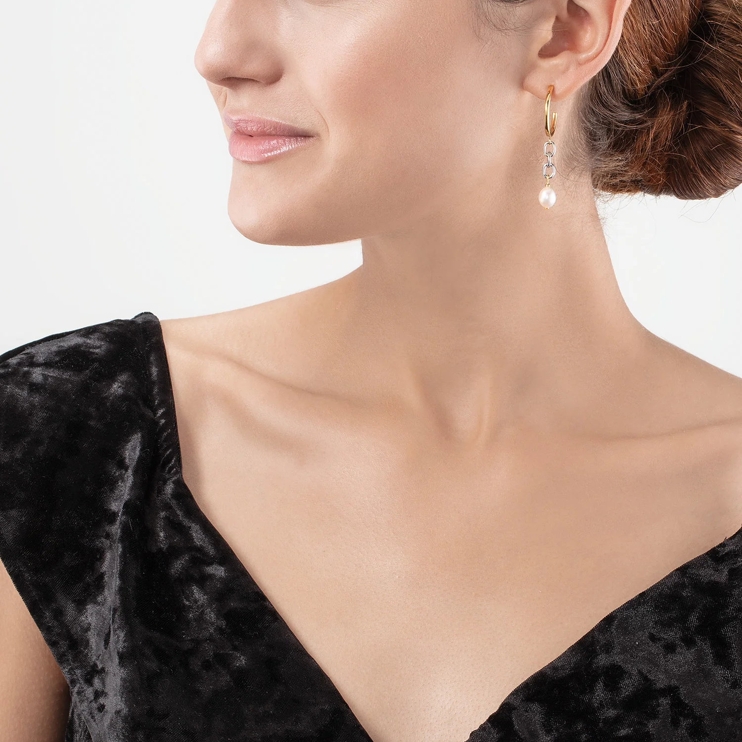 Earrings Y & oval Freshwater Pearls with O-ring bicolor - Image 4