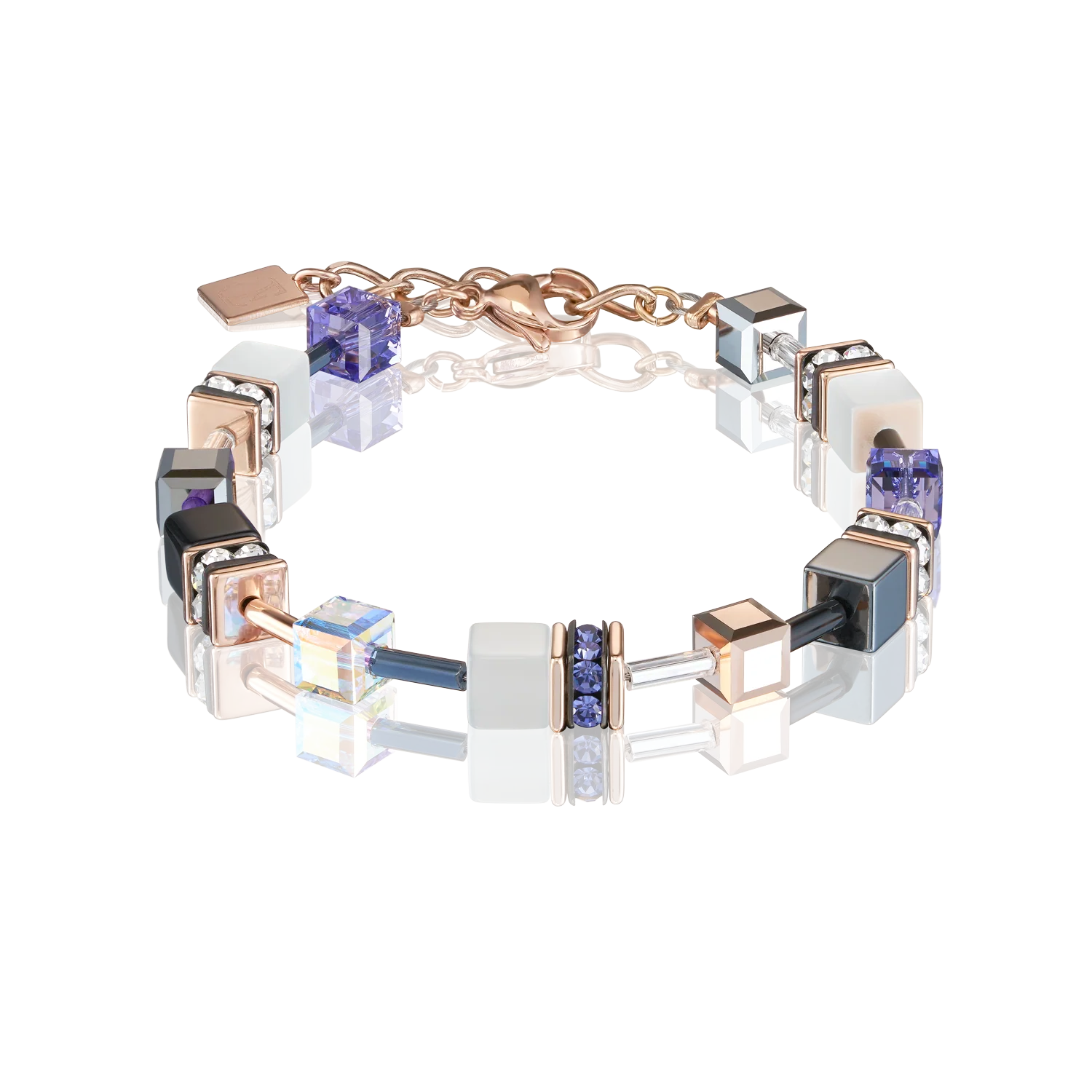 GeoCUBE® Bracelet rose gold, white & purple