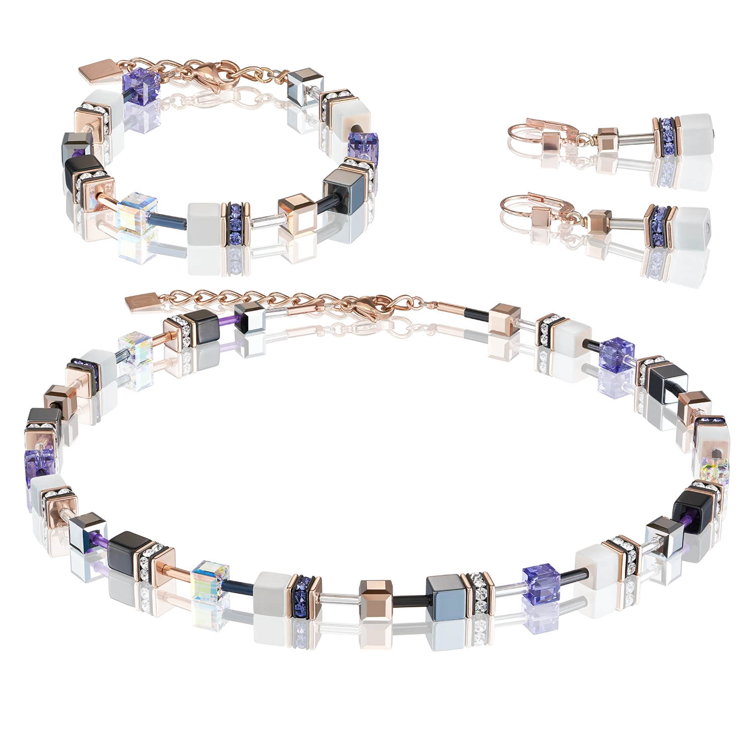 GeoCUBE® Bracelet rose gold, white & purple - Image 3