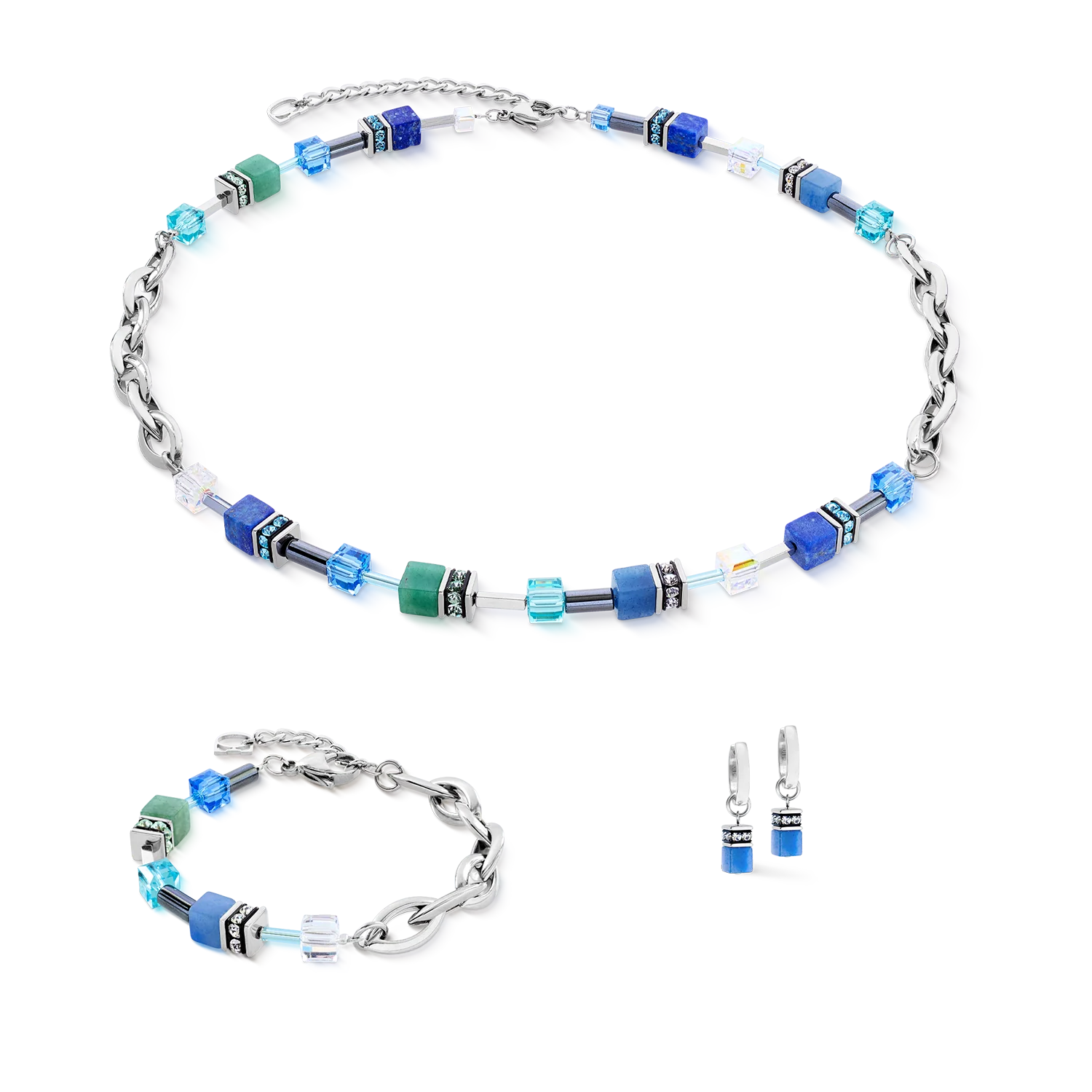 GeoCUBE® Chunky Chain bracelet silver-blue - Image 3