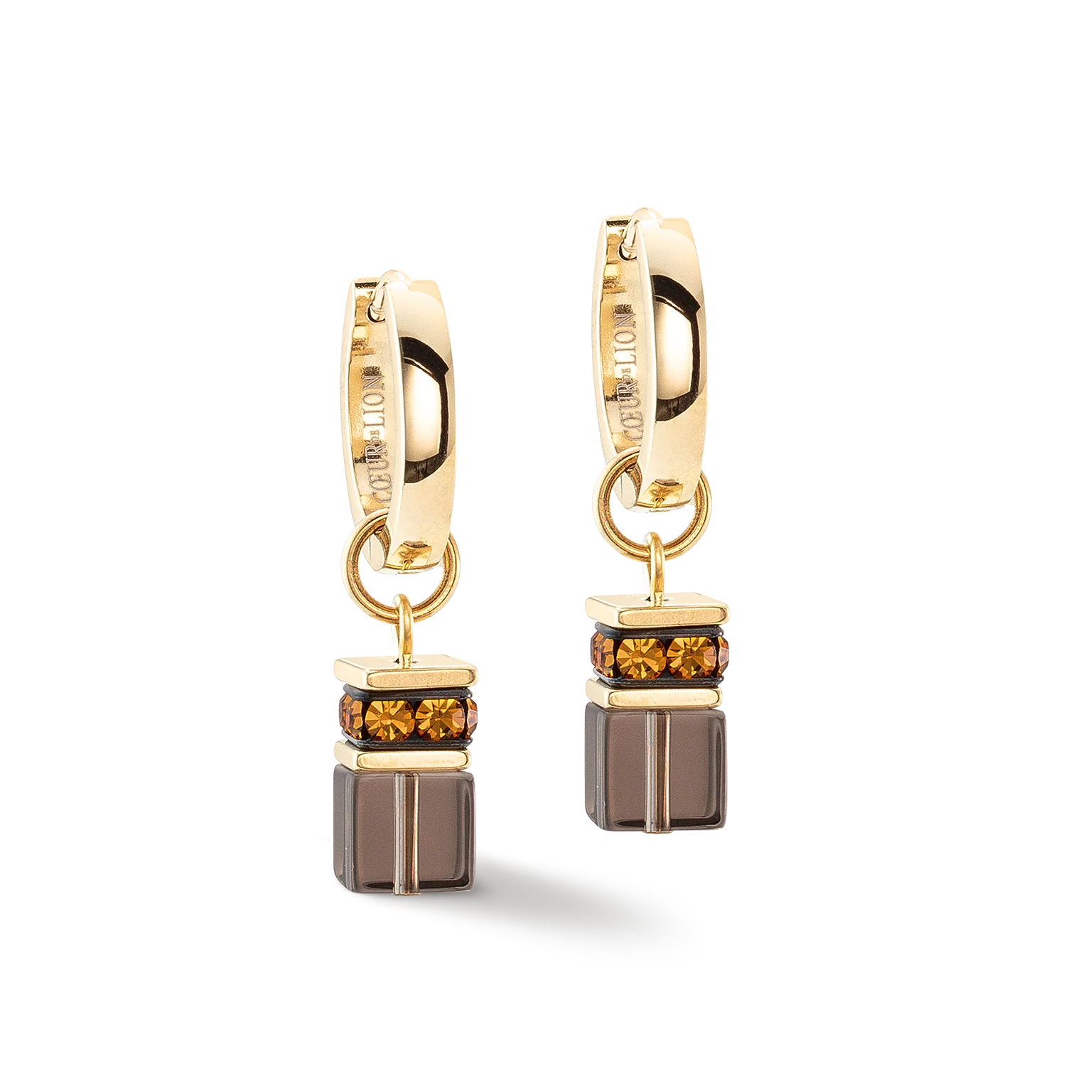 GeoCUBE® Chunky Chain hoop earrings gold-brown - Image 2
