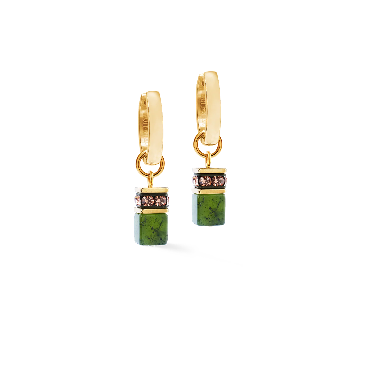 GeoCUBE® Chunky Chain hoop earrings gold-green - Image 2