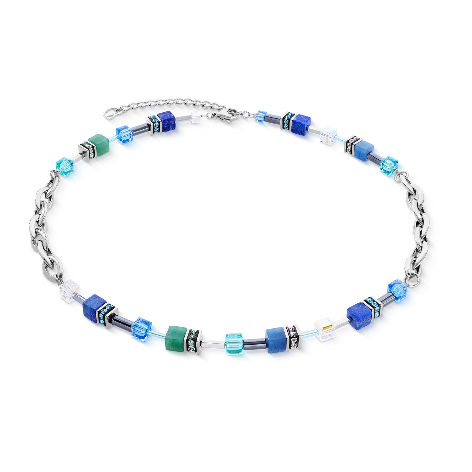 GeoCUBE® Chunky Chain necklace silver-blue