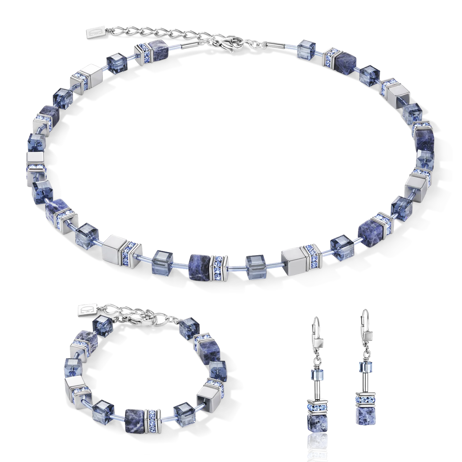 GeoCUBE® Earrings  sodalite & haematite blue - Image 3