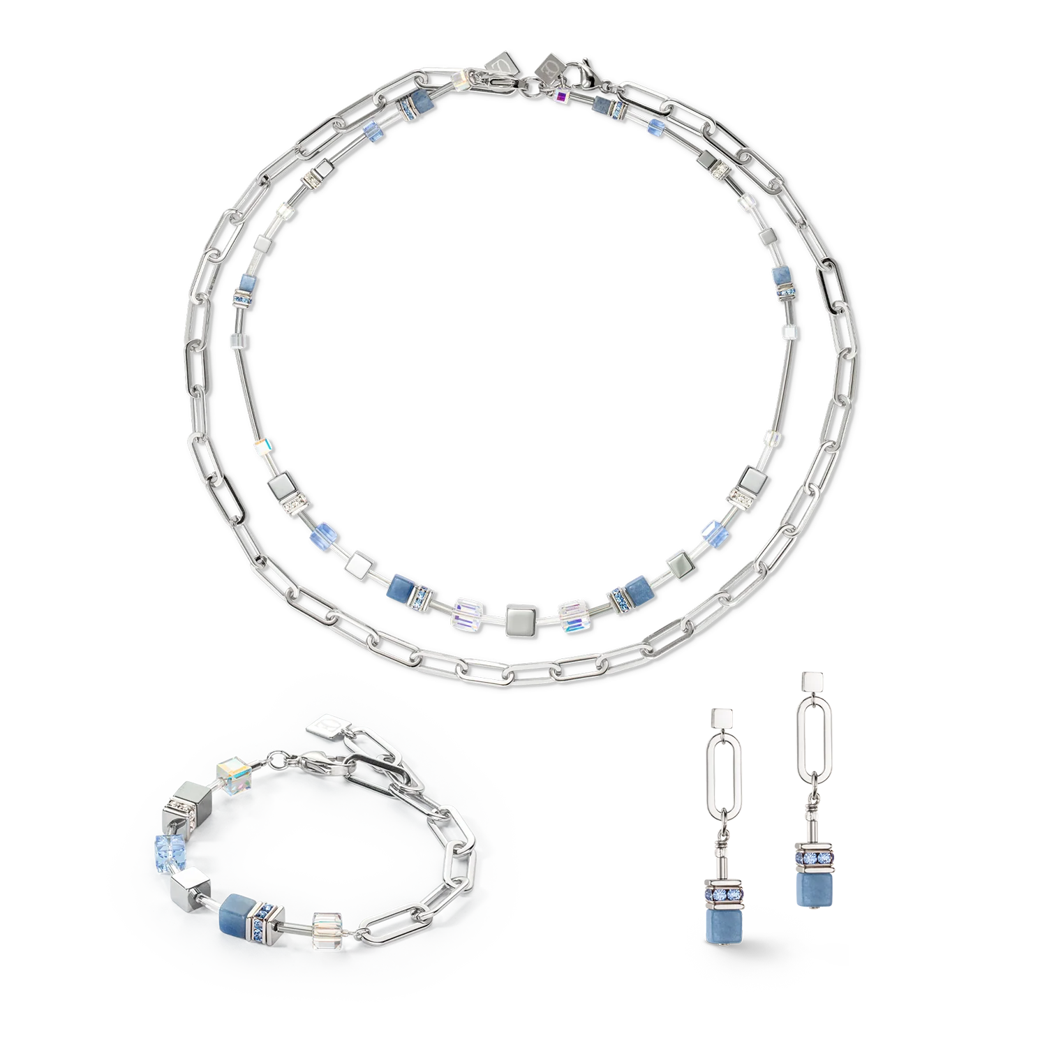 GeoCUBE® Fusion Chain earrings silver blue - Image 3
