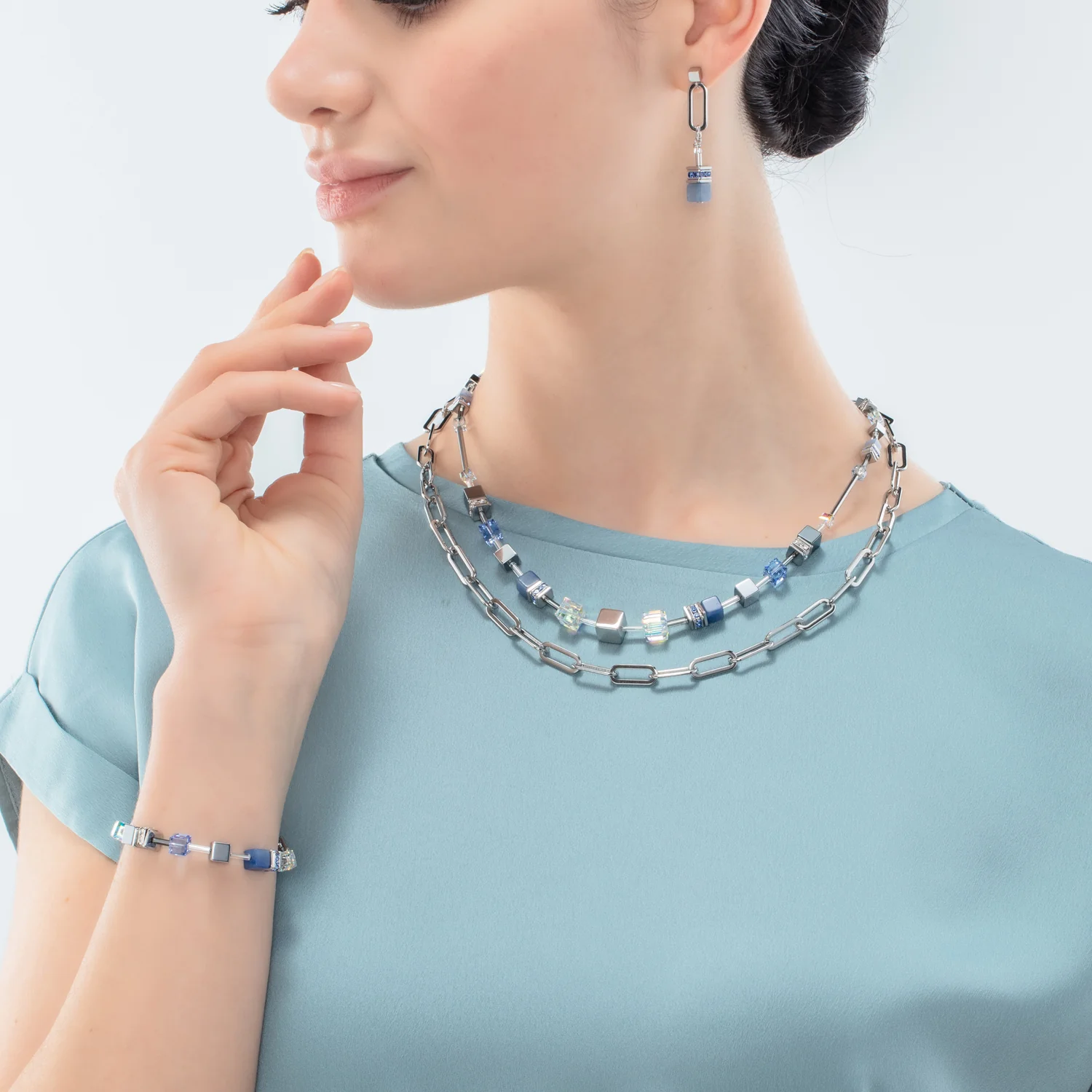 GeoCUBE® Fusion Chain necklace silver blue - Image 4