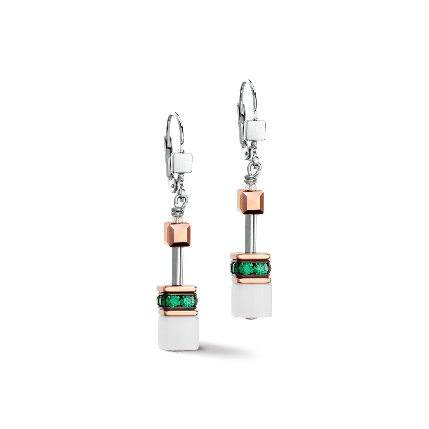 GeoCUBE® Iconic earrings rose gold white & dark green