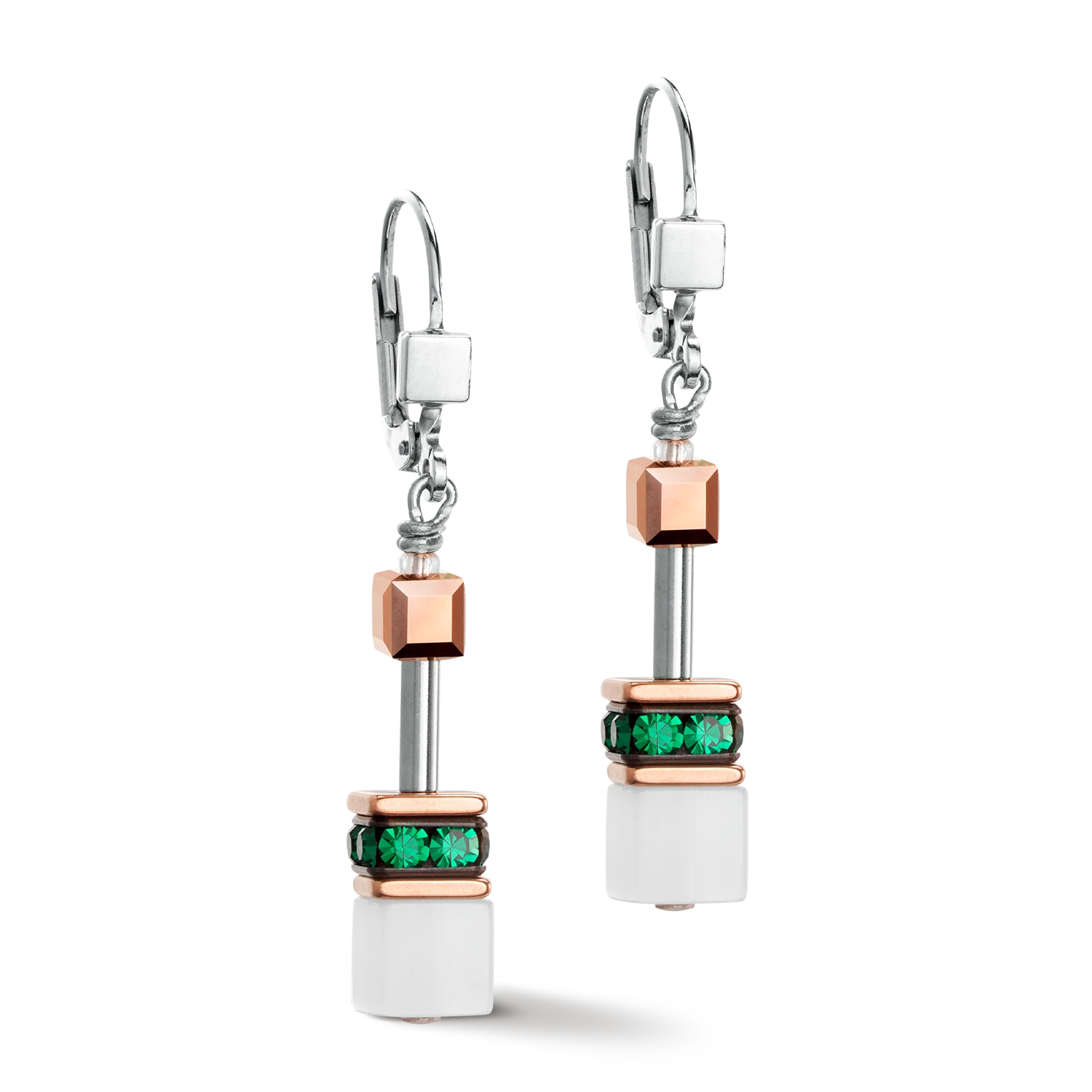 GeoCUBE® Iconic earrings rose gold white & dark green - Image 2