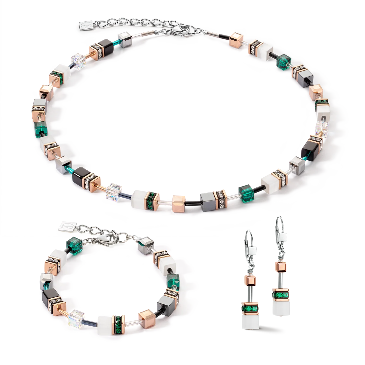 GeoCUBE® Iconic earrings rose gold white & dark green - Image 3
