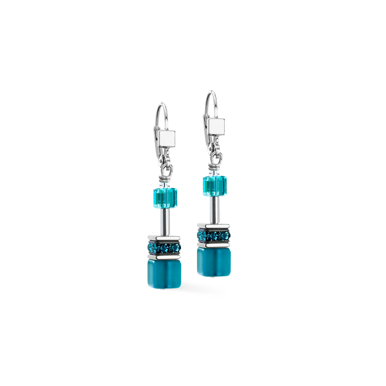 GeoCUBE® Iconic earrings Teal silver