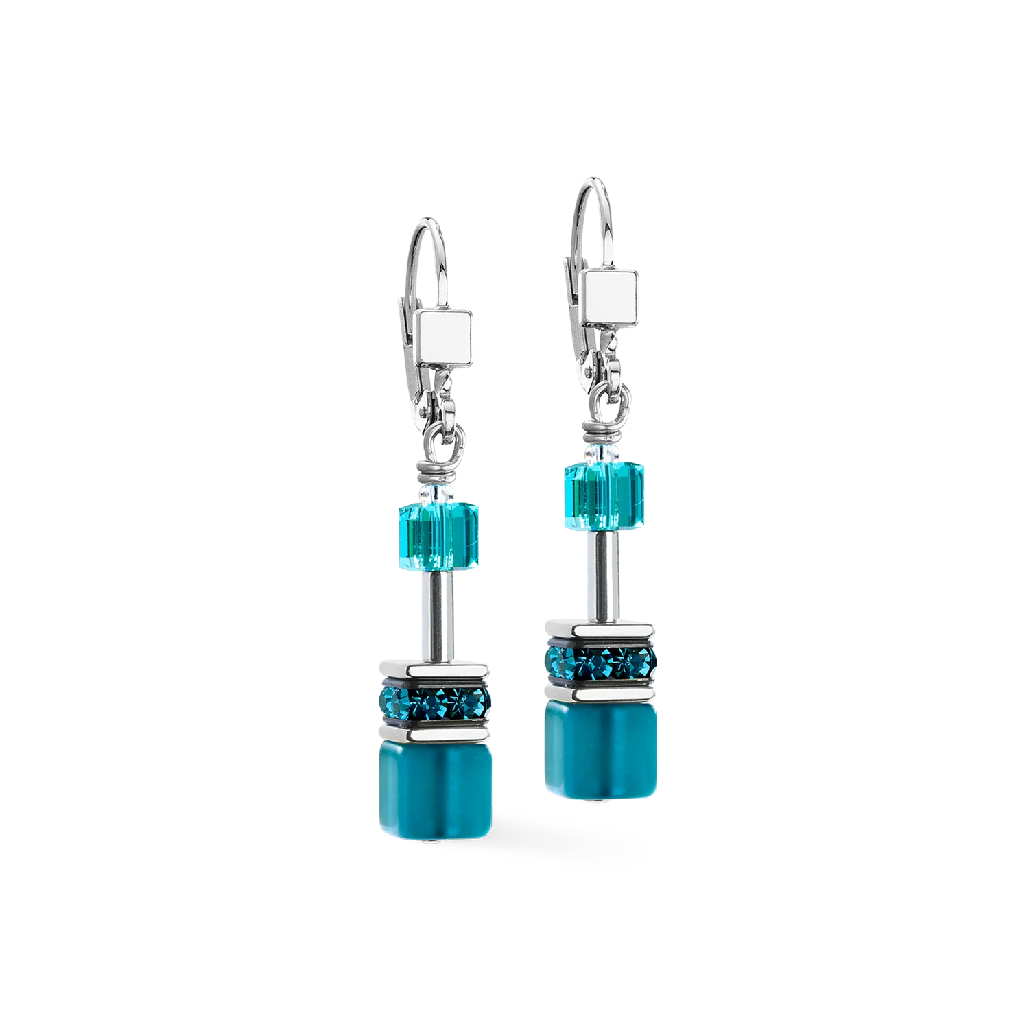 GeoCUBE® Iconic earrings Teal silver - Image 2