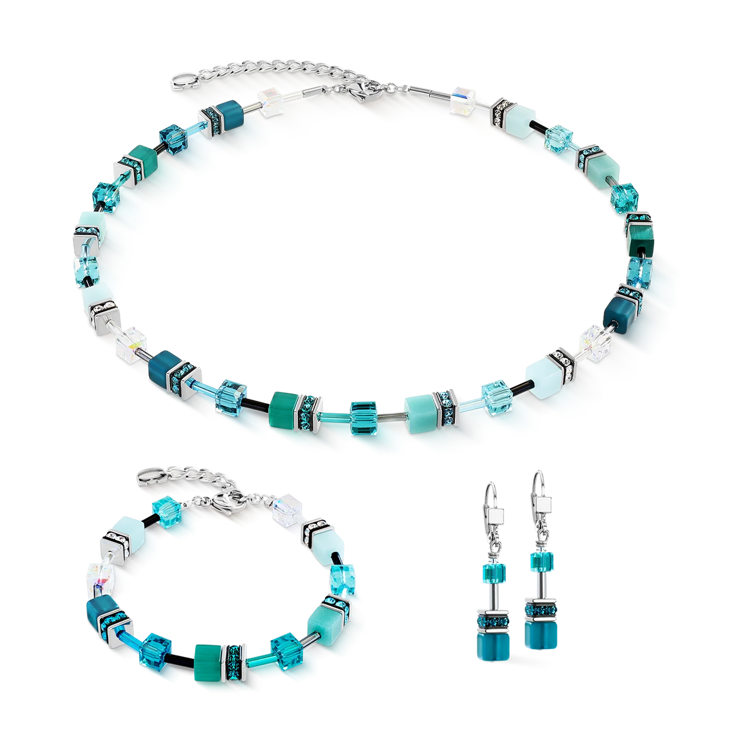 GeoCUBE® Iconic earrings Teal silver - Image 3