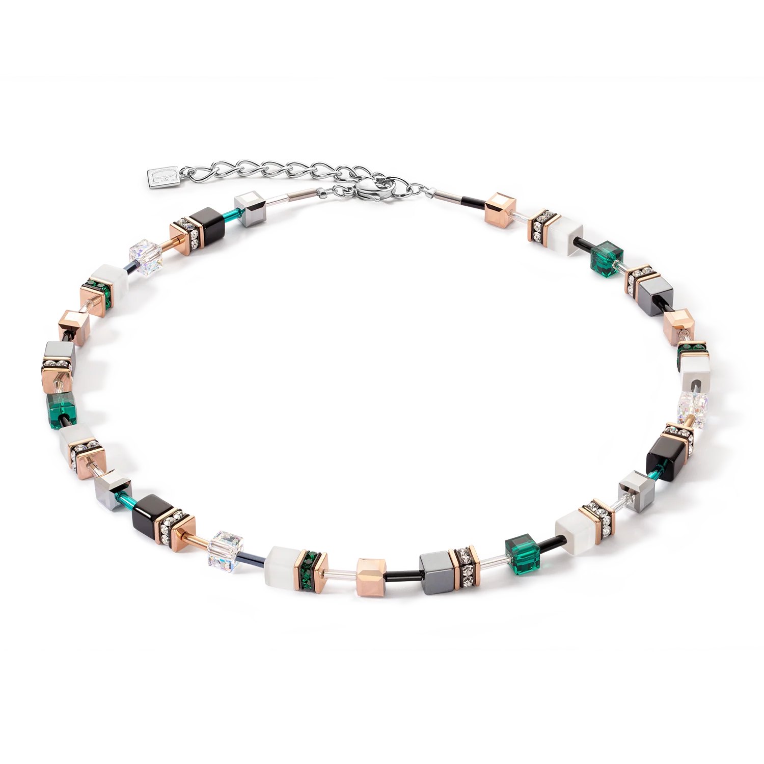 GeoCUBE® Iconic necklace rose gold white & dark green