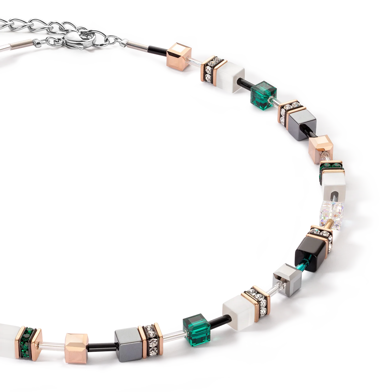 GeoCUBE® Iconic necklace rose gold white & dark green - Image 2