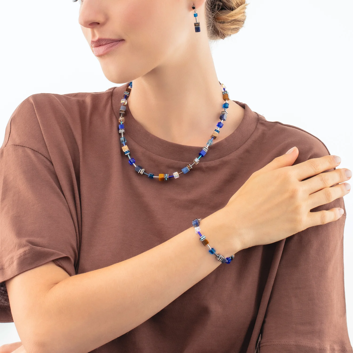 GeoCUBE® Iconic Precious earrings blue-brown - Image 4