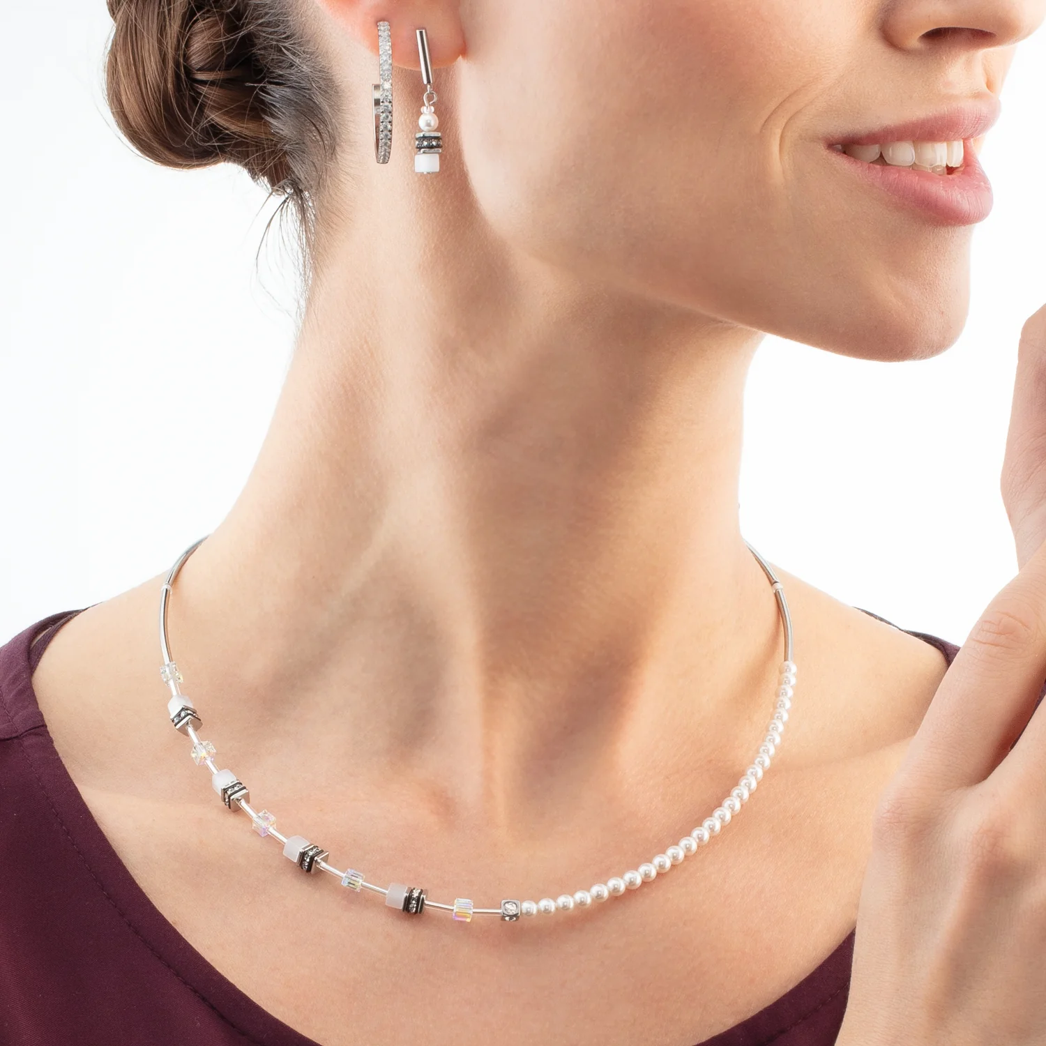 GeoCUBE® Mini Fusion Pearls Necklace silver-white - Image 4