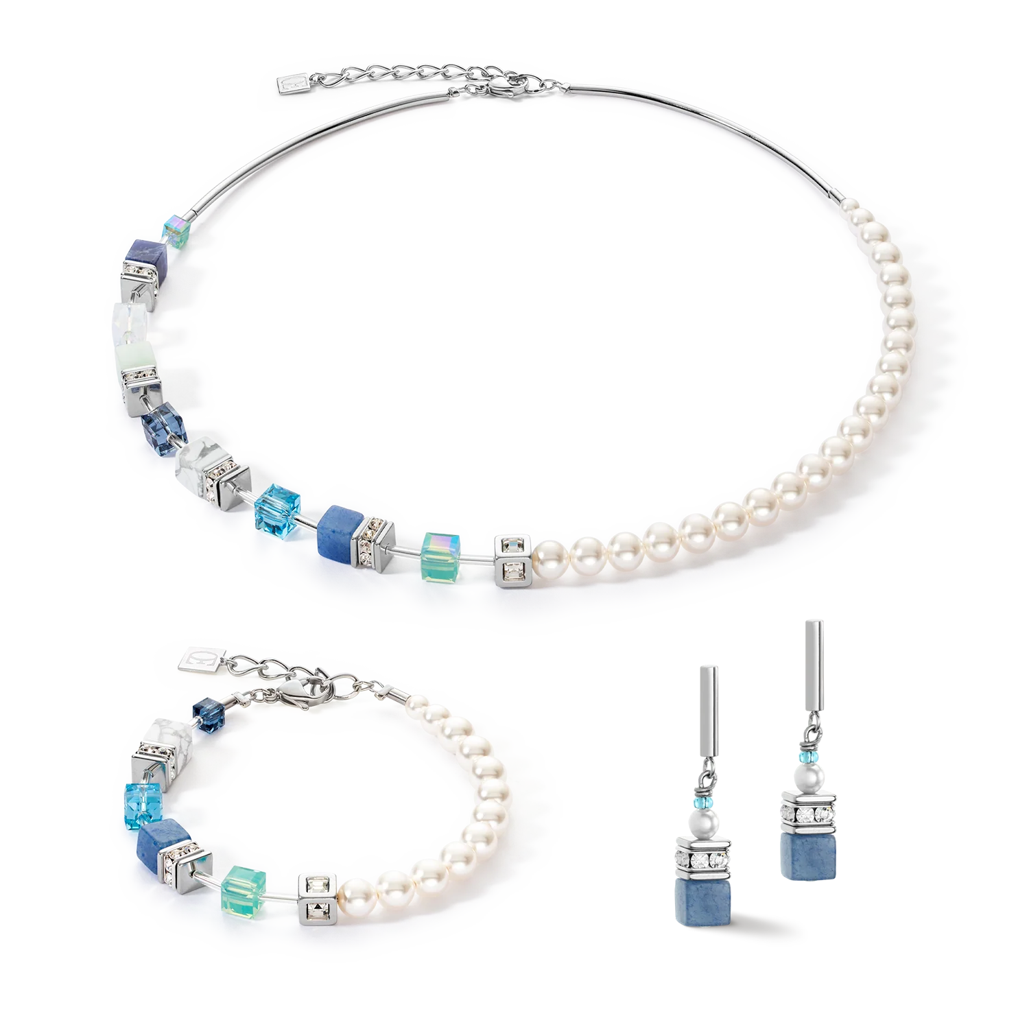 GeoCUBE® Precious Fusion Pearls earrings aqua blue - Image 3