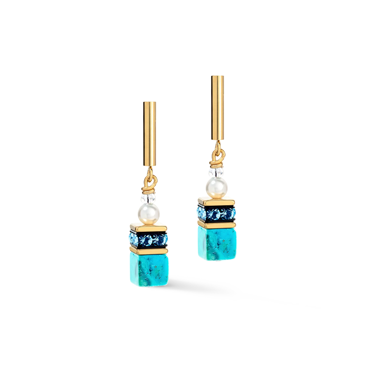 GeoCUBE® Precious Fusion Pearls earrings turquoise - Image 2