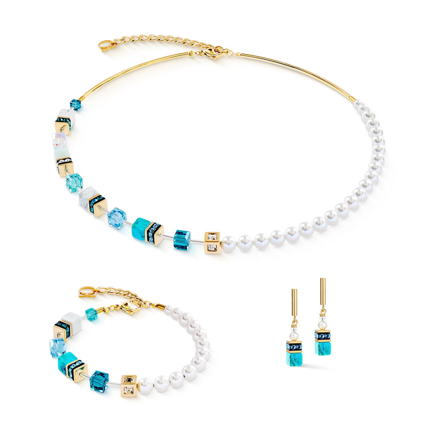 GeoCUBE® Precious Fusion Pearls earrings turquoise - Image 3