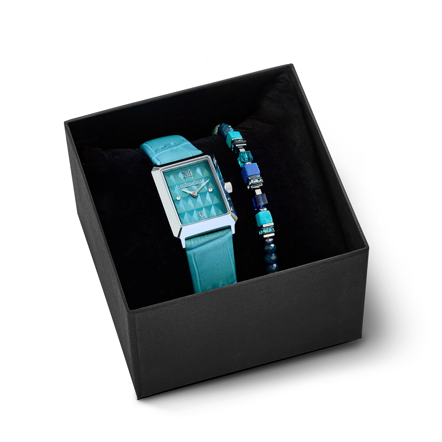 Gift Set Watch Iconic Spikes Transformative Teal Silver & Bracelet Wave Precious Flow silver-teal