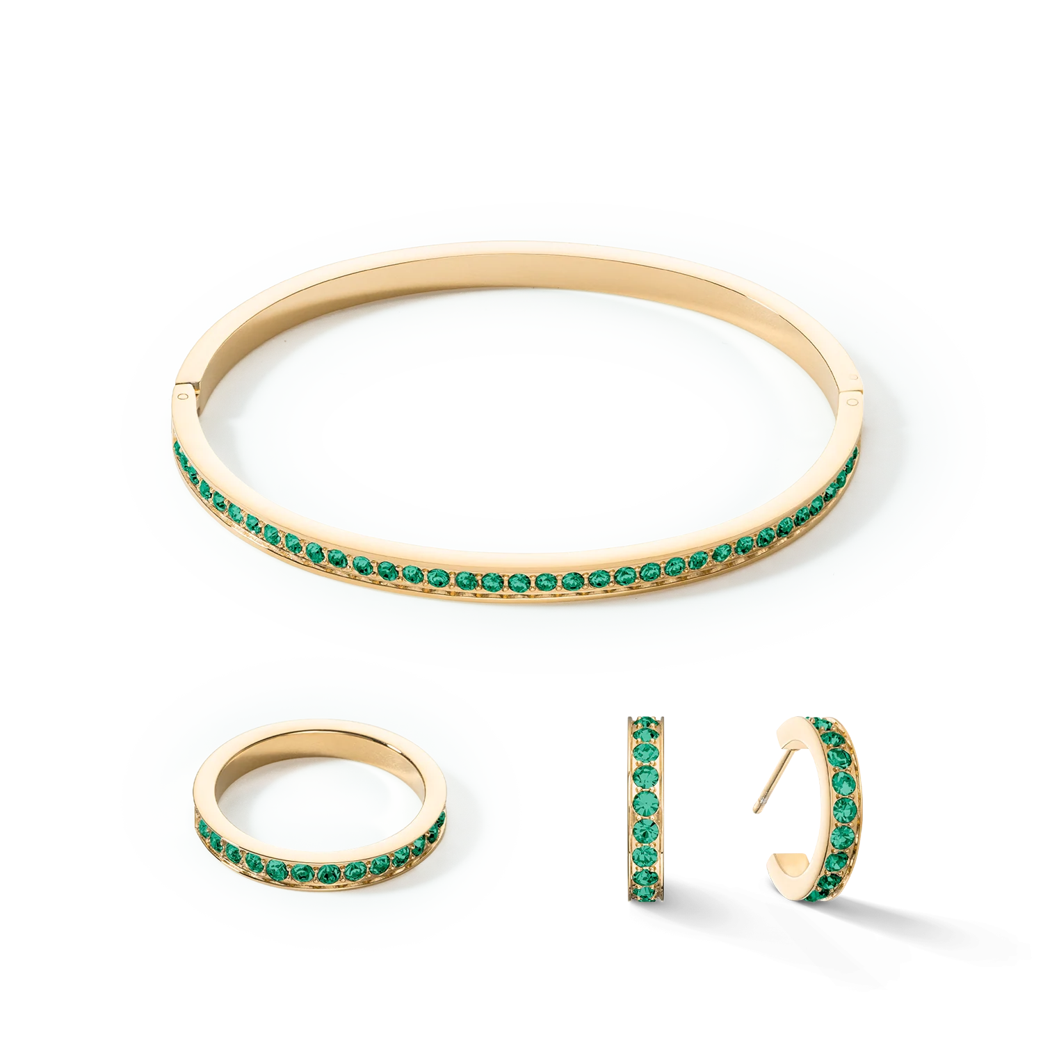 Hoop earrings 15 stainless steel & crystals gold dark green - Image 3