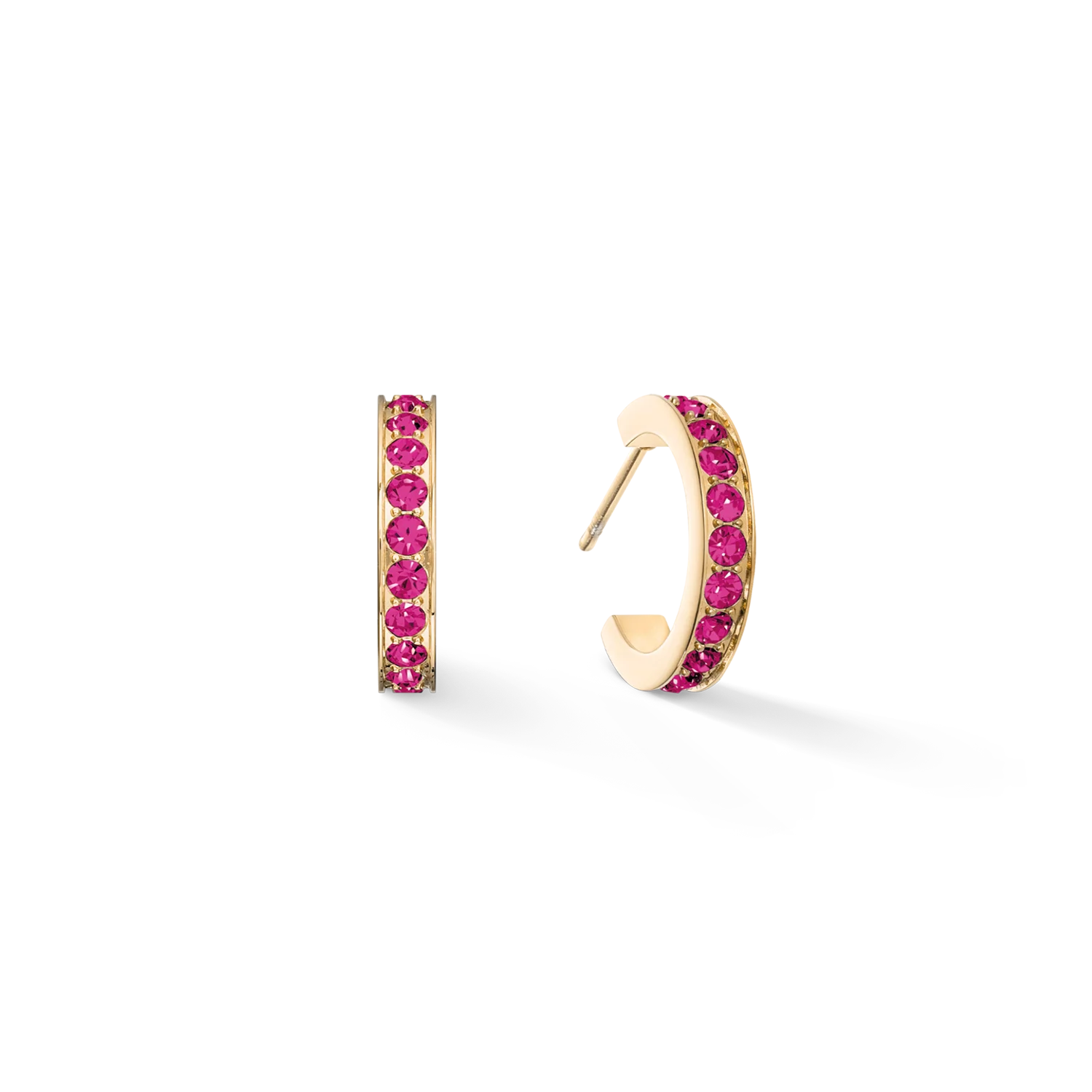Hoop earrings 15 stainless steel & crystals gold pink