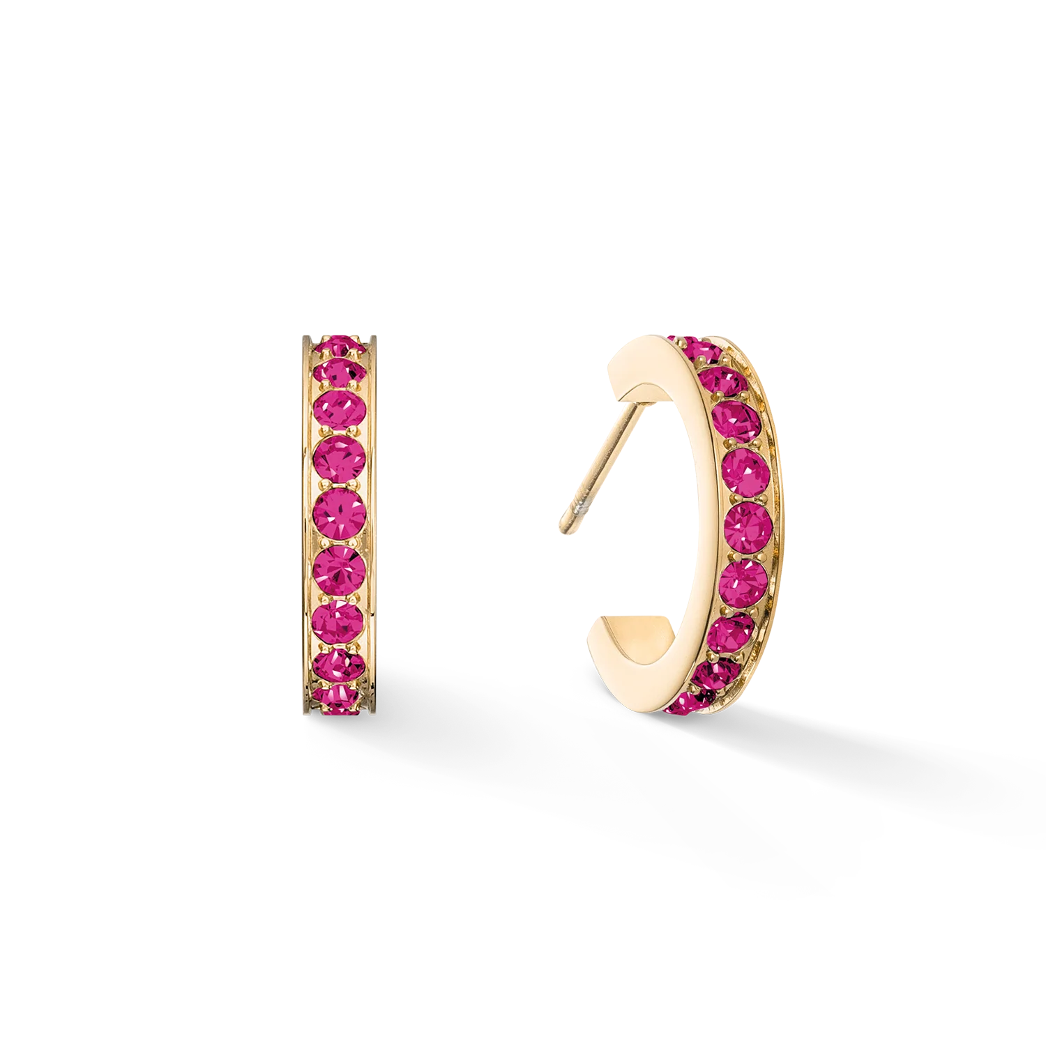 Hoop earrings 15 stainless steel & crystals gold pink - Image 2