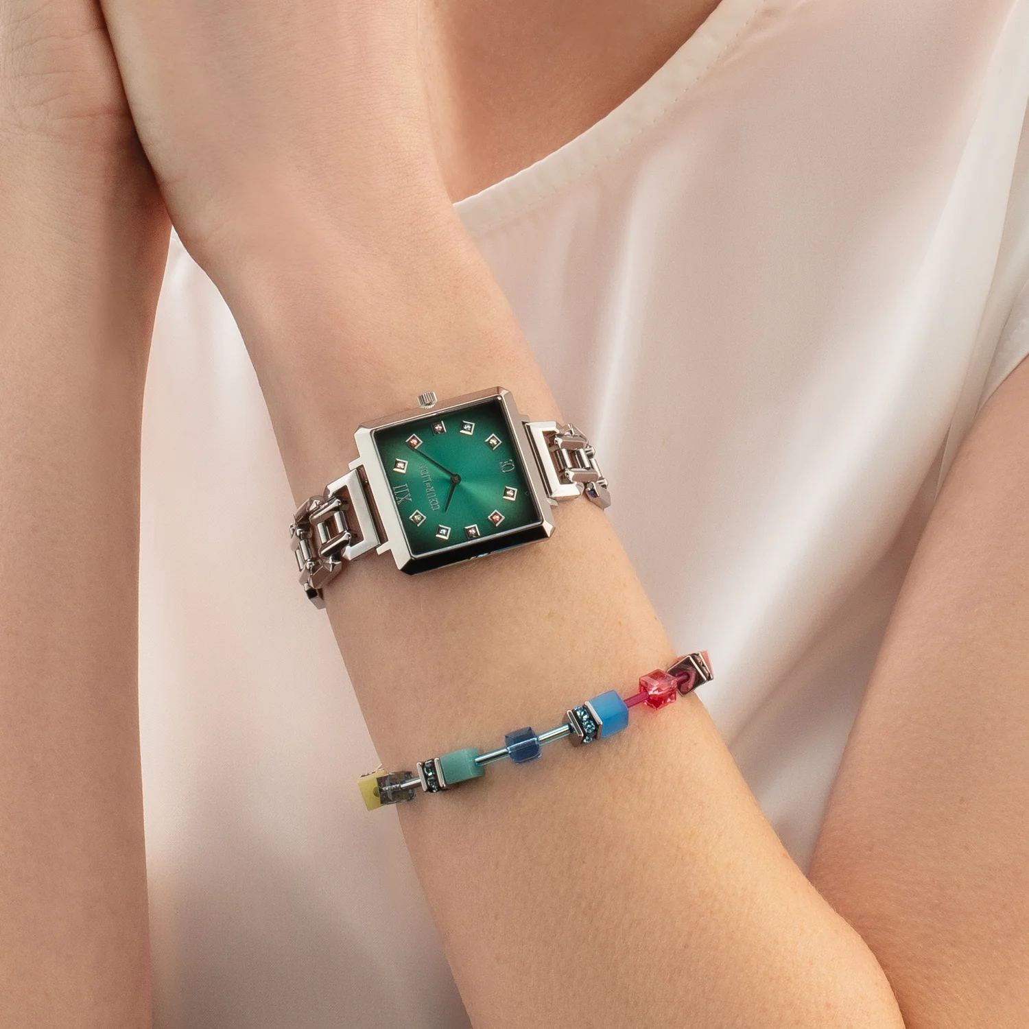 Iconic Cube Statement Watch Turquoise Glaze silver - Image 3