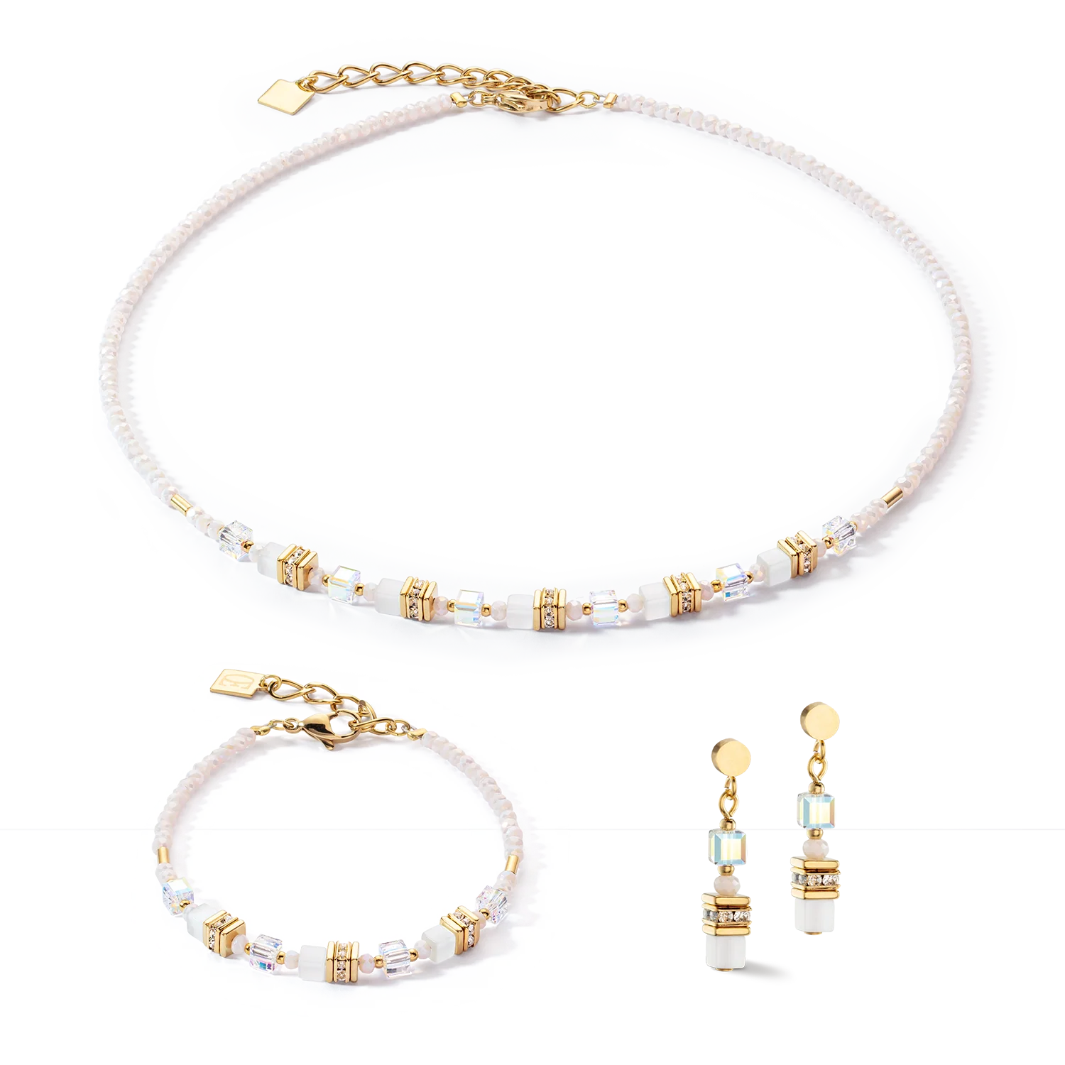 Mini Cubes earrings gold white - Image 3