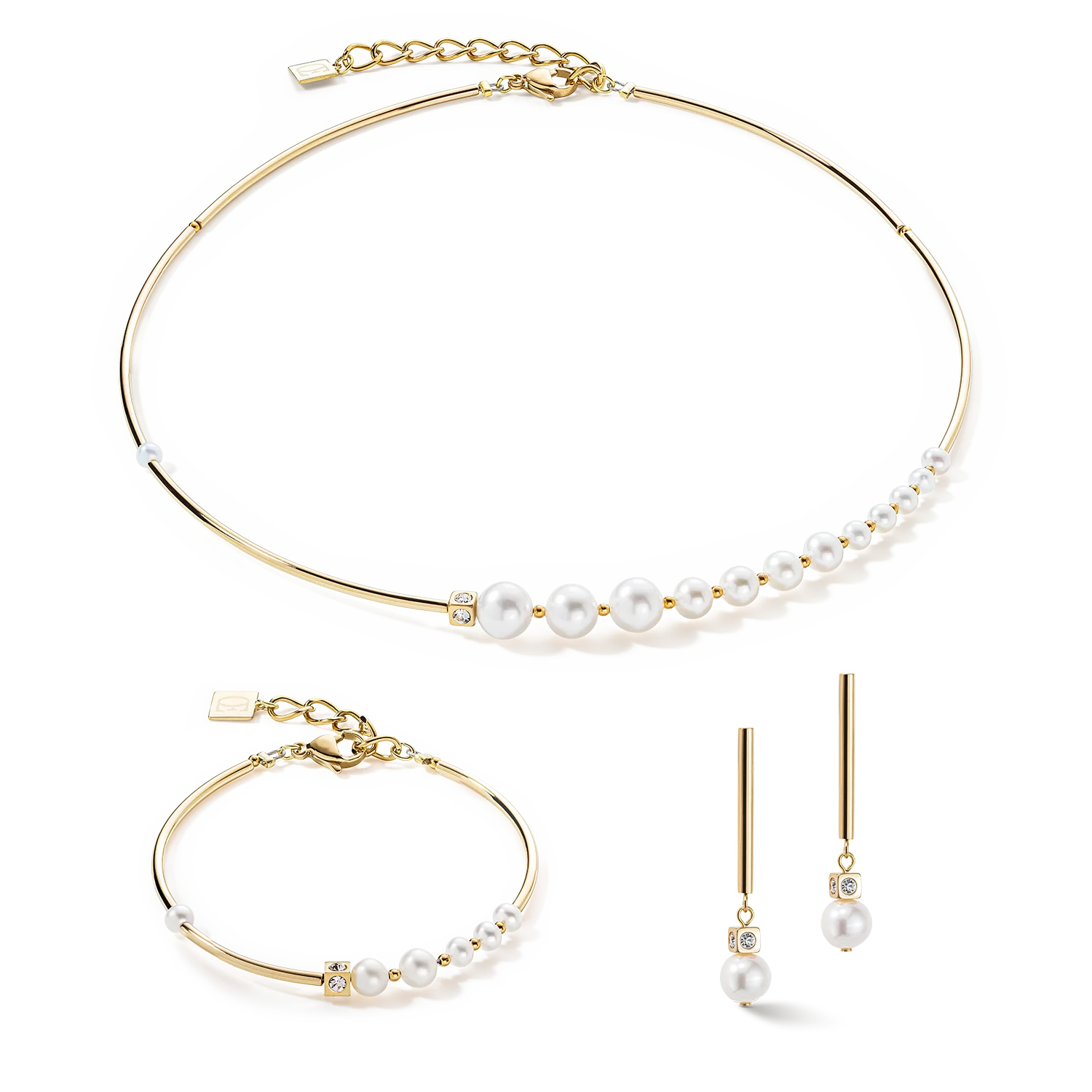 Necklace Asymmetry Freshwater Pearls & stainless steel white-gold - Image 3
