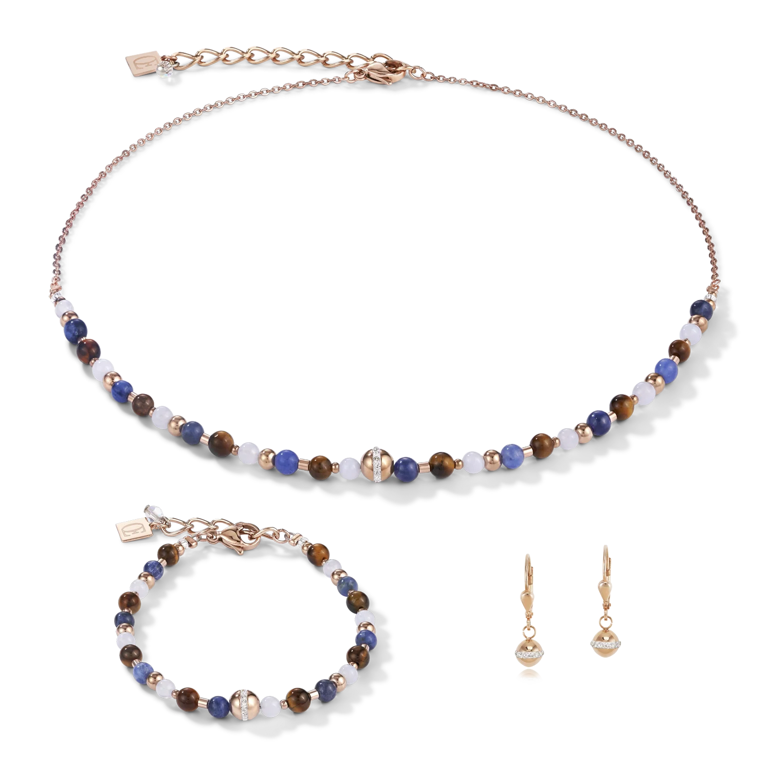 Necklace Ball stainless steel rose gold & gemstones blue-brown - Image 3