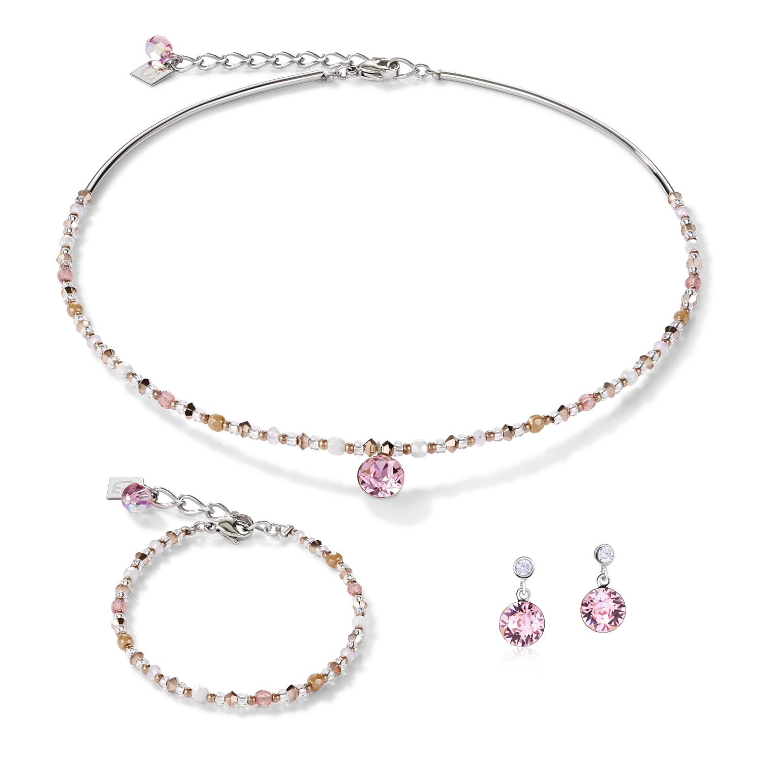 Necklace Crystals & stainless steel light rose - Image 3