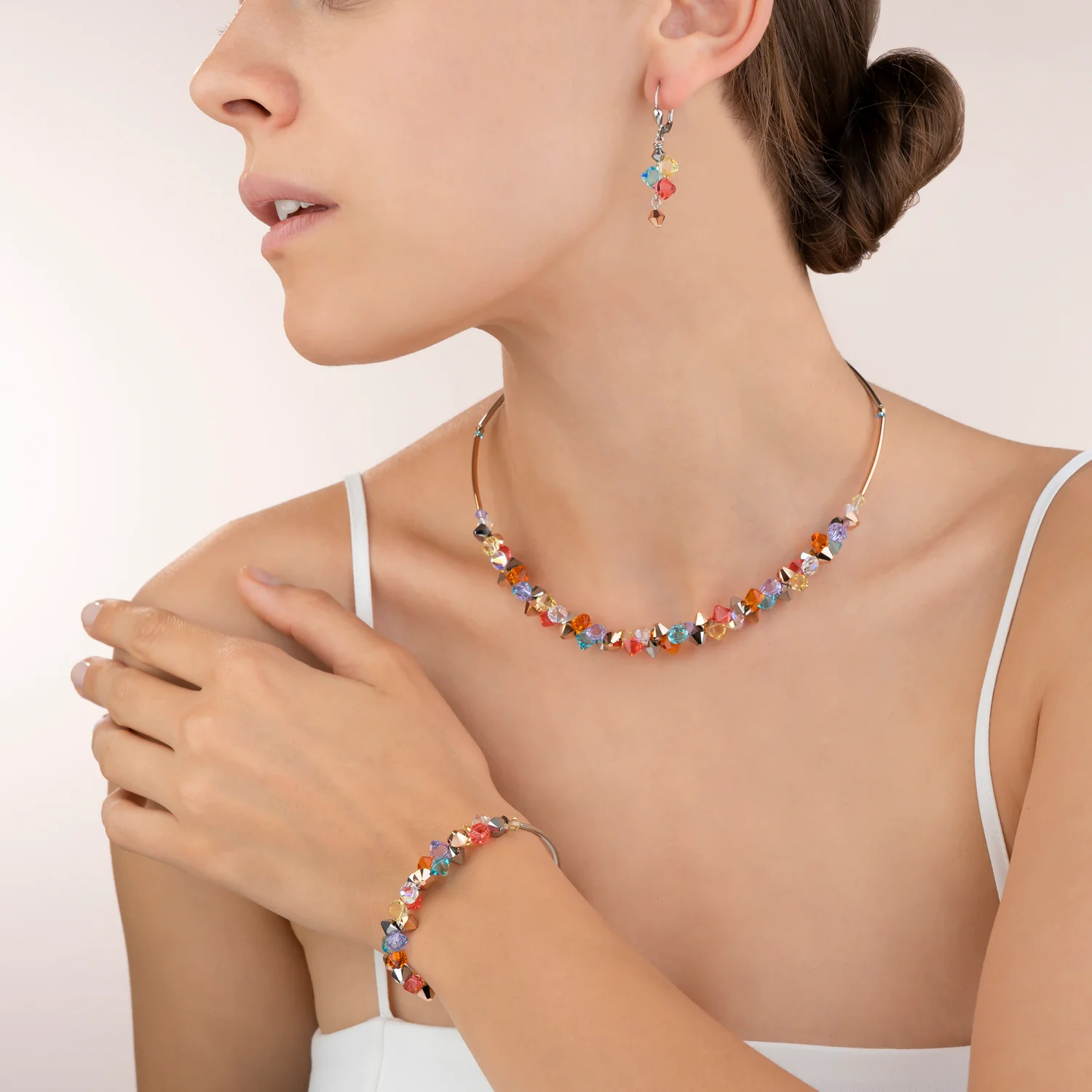 Necklace Crystals & stainless steel multicolour pastel 1 - Image 4