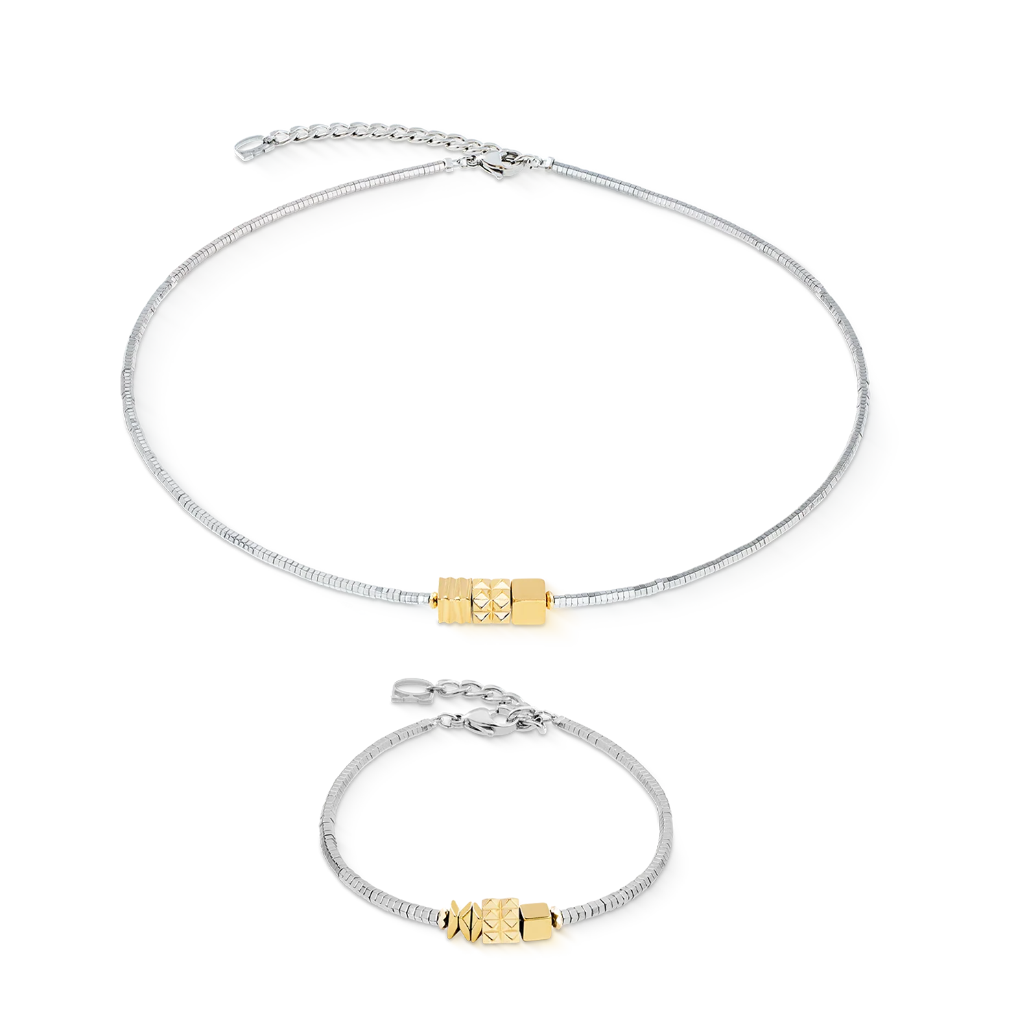 Necklace Cube Trio Facets gold-silver - Image 3