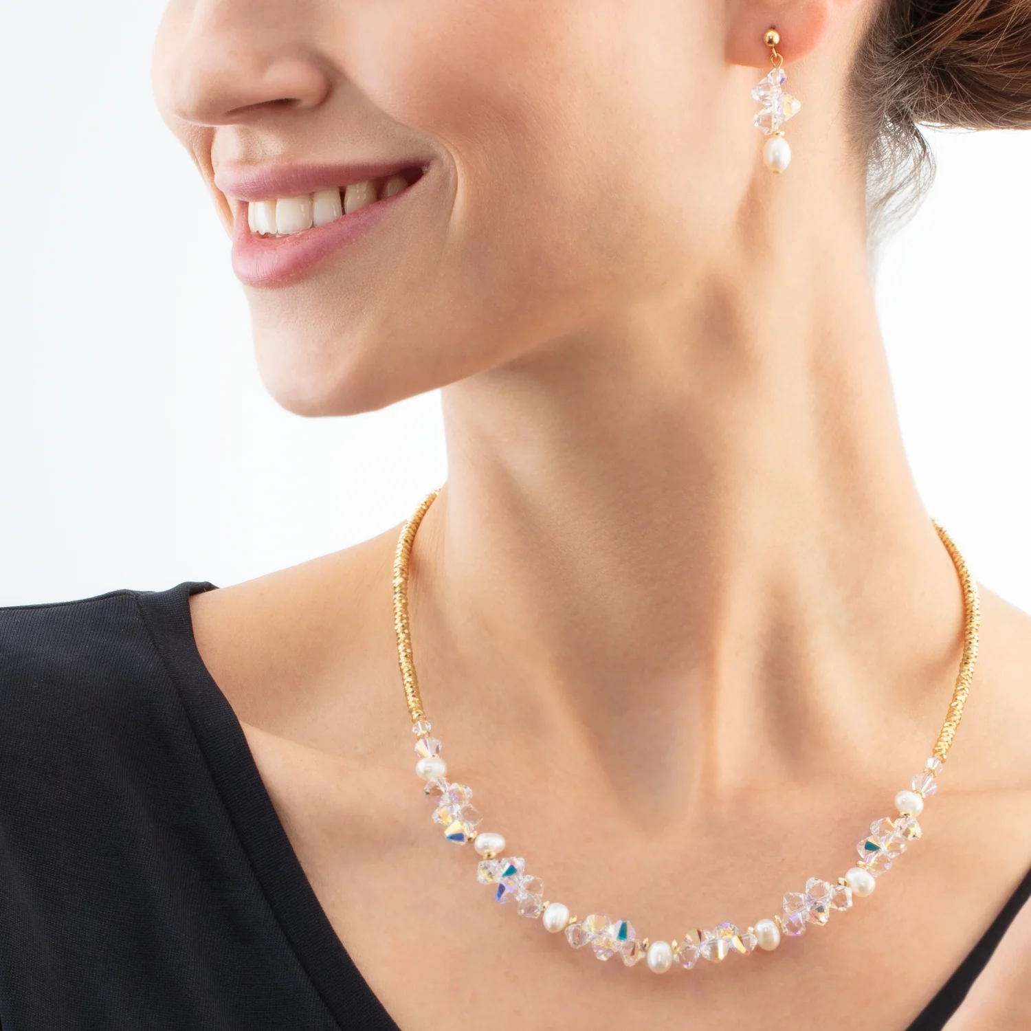 Necklace Dancing Crystals & Pearls gold - Image 4