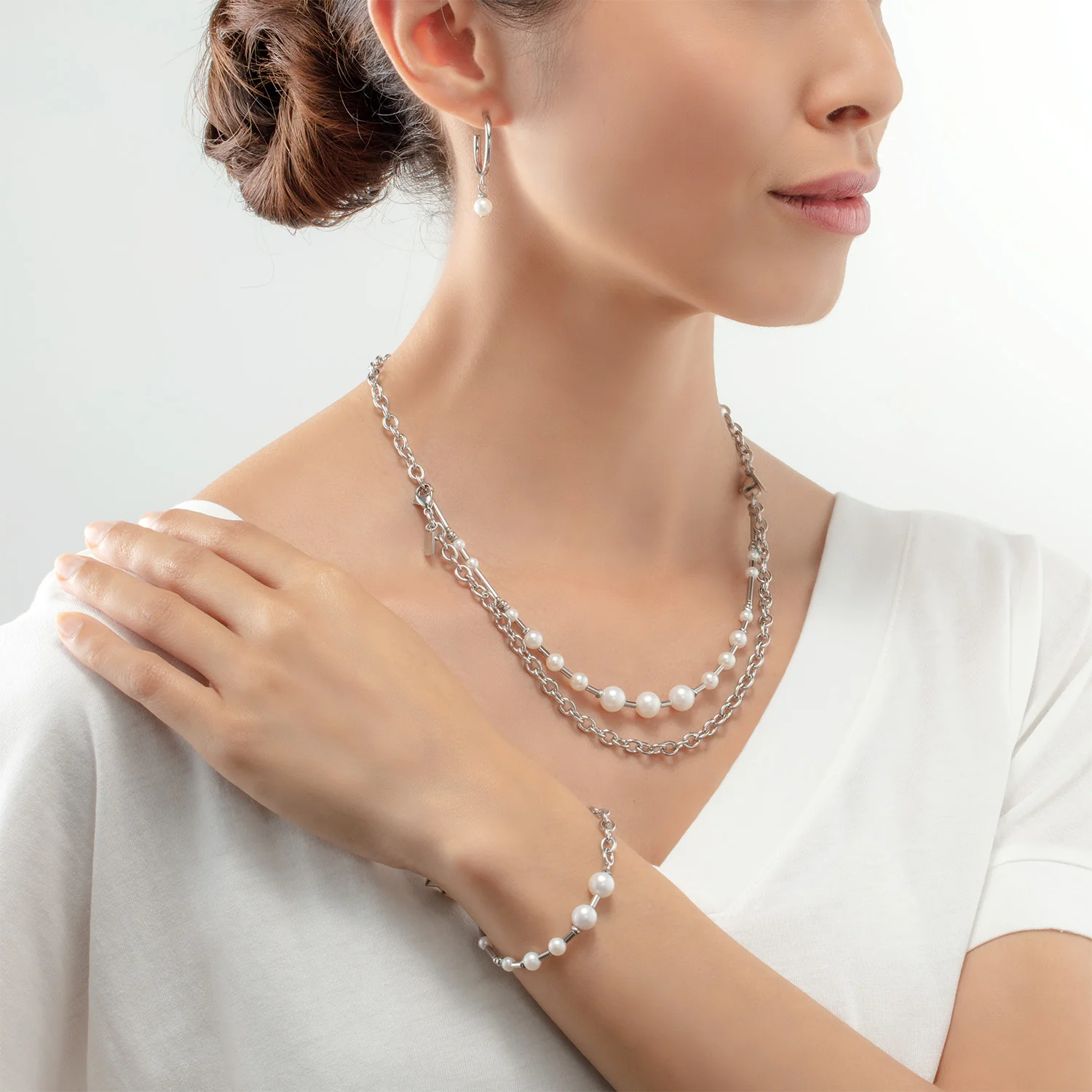 Necklace Freshwater Pearls & chain Multiwear silver - Image 4