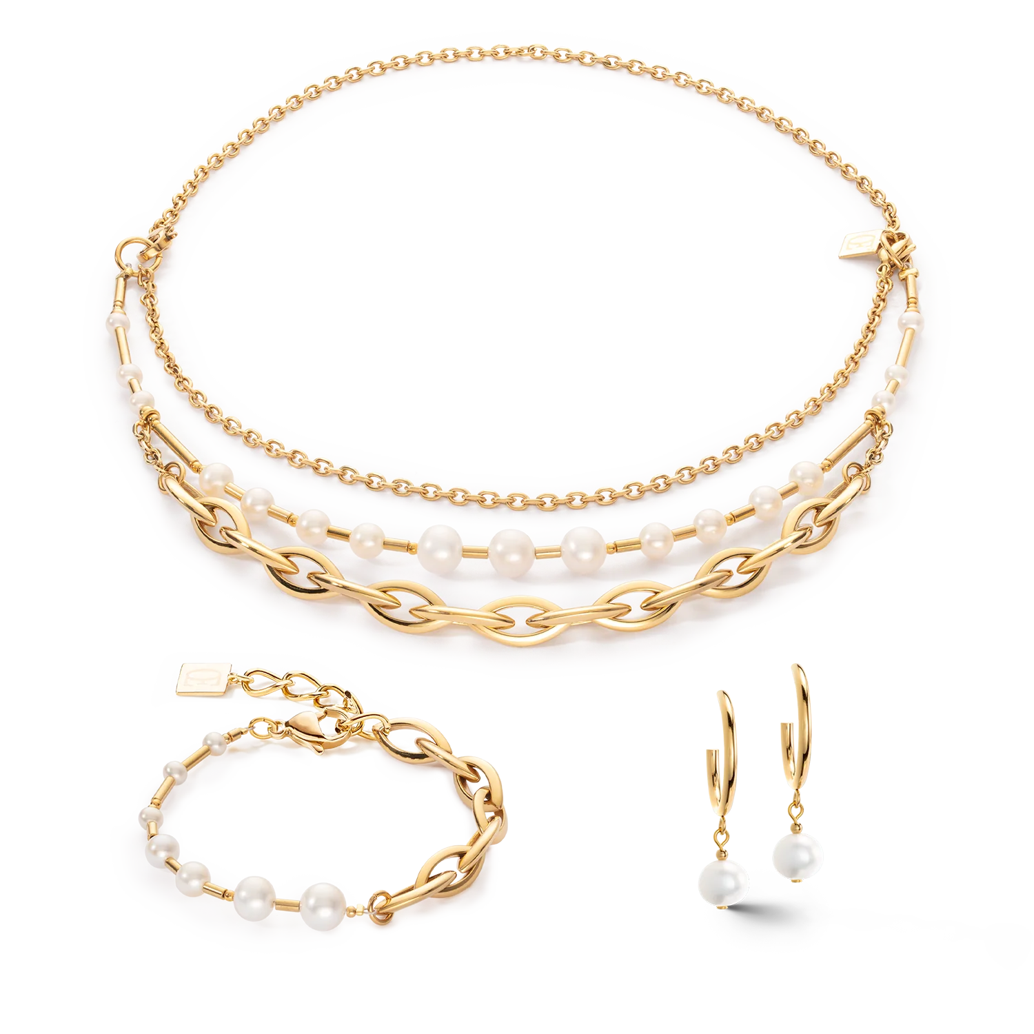 Necklace Freshwater Pearls & Chunky Chain Navette Multiwear white-gold - Image 3