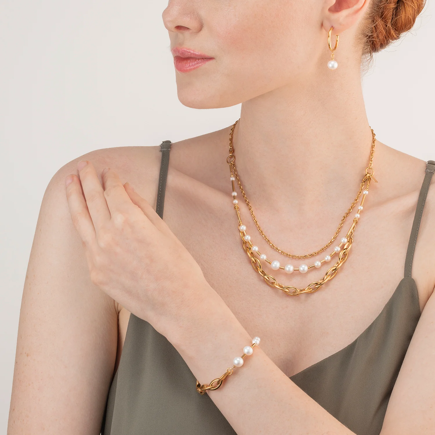 Necklace Freshwater Pearls & Chunky Chain Navette Multiwear white-gold - Image 4