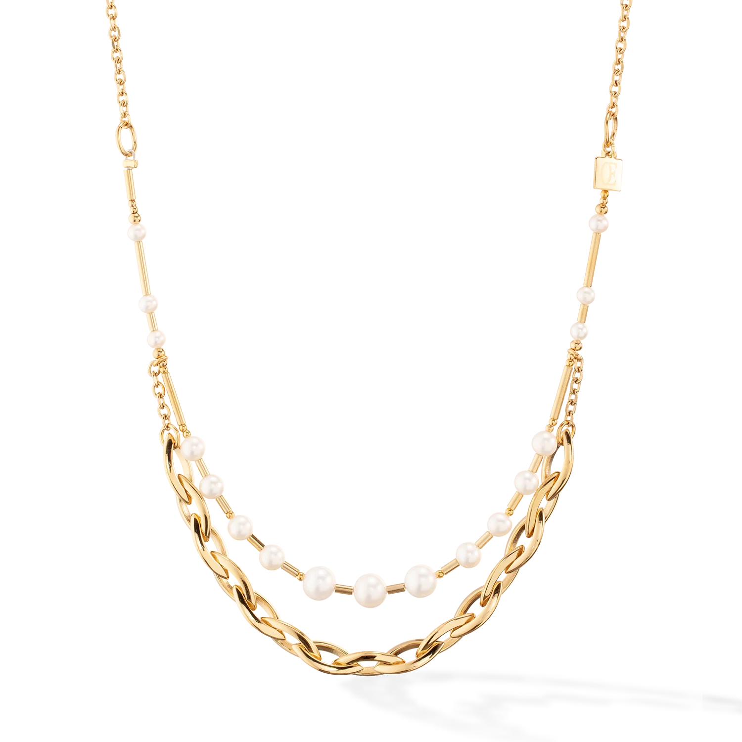 Necklace Freshwater Pearls & Chunky Chain Navette Multiwear white-gold - Image 5