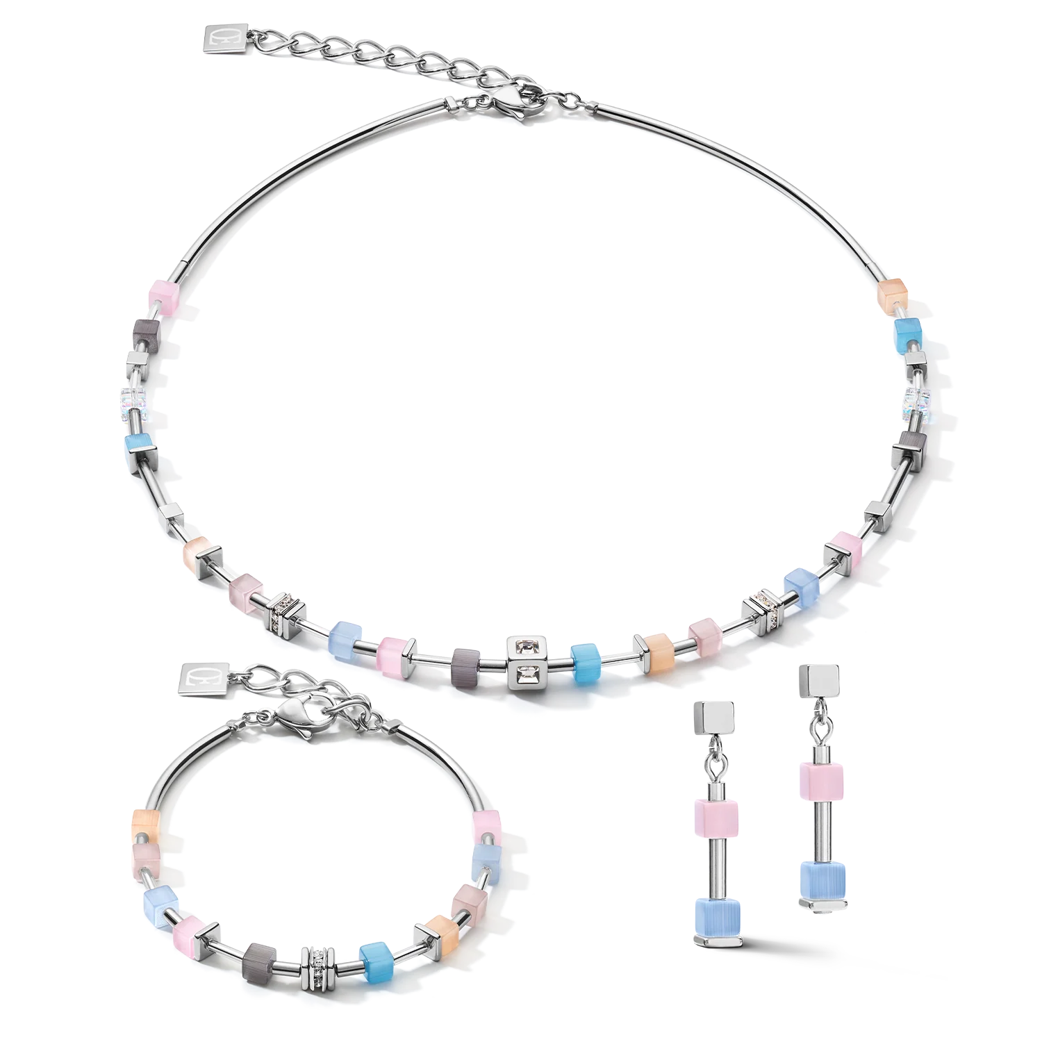 Necklace GeoCUBE® fine pastel blue-rose - Image 3