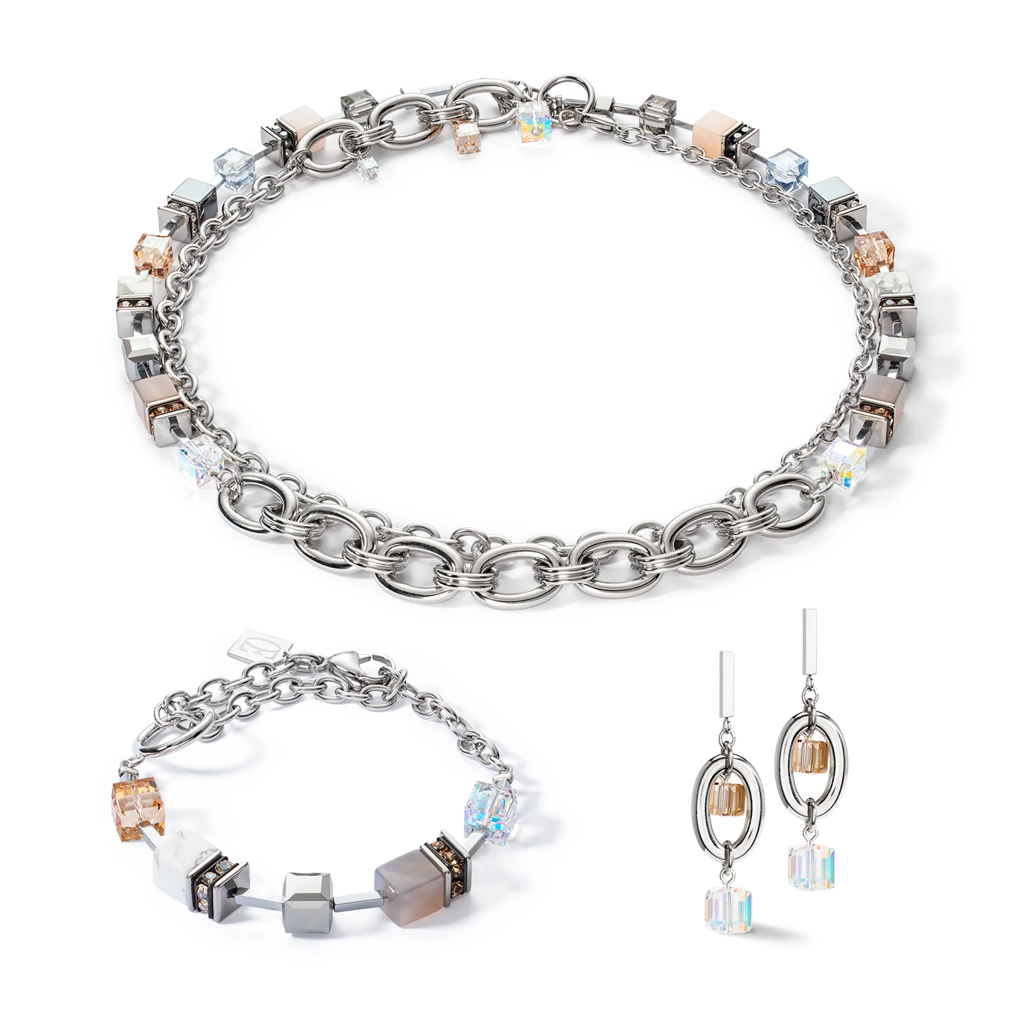 Necklace GeoCUBE® Statement Precious Chunky Chain Multiwear grau-beige - Image 3