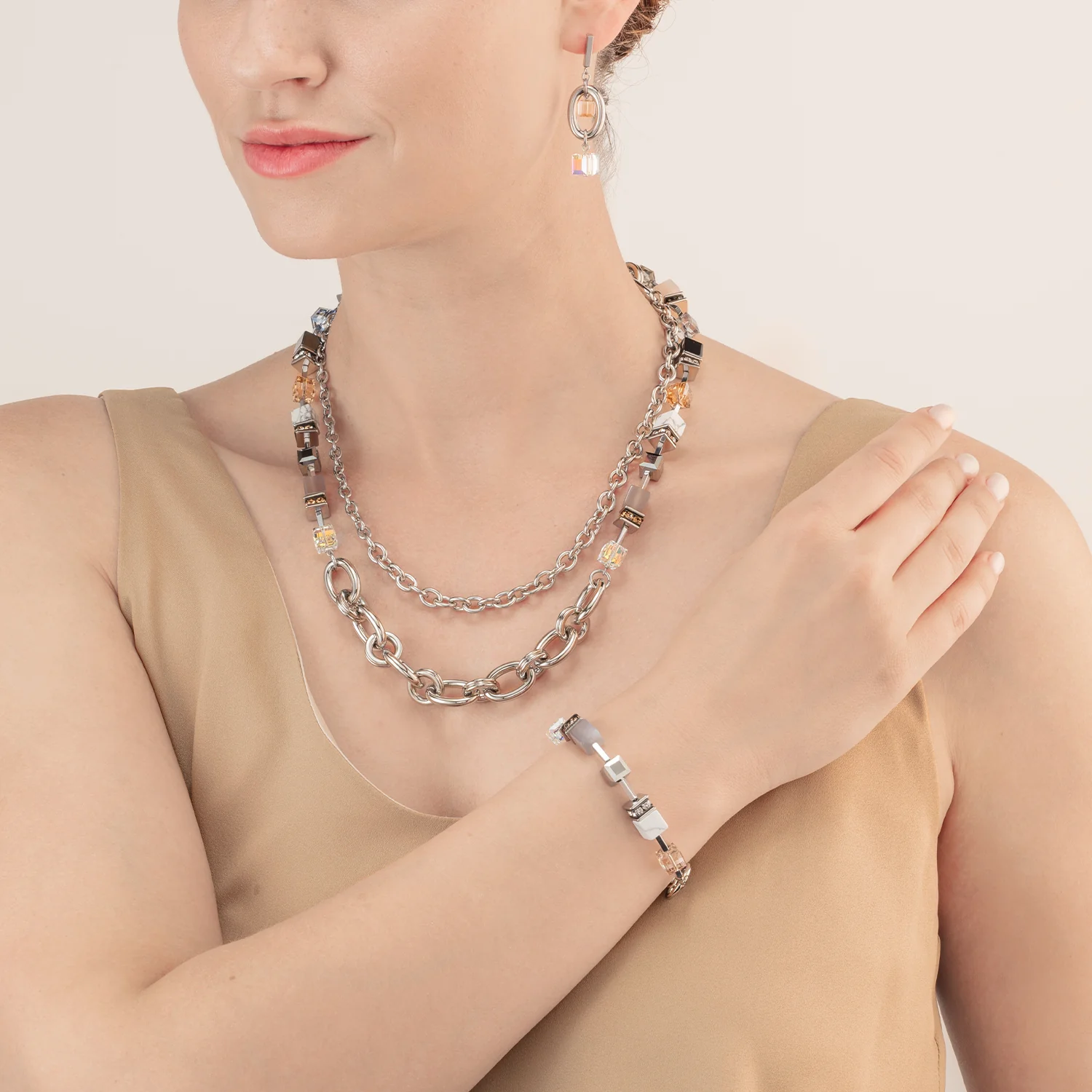 Necklace GeoCUBE® Statement Precious Chunky Chain Multiwear grau-beige - Image 4
