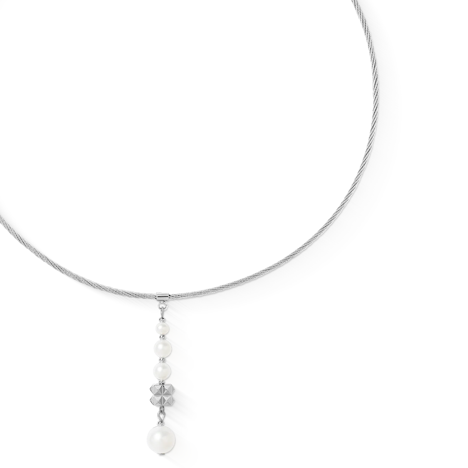Necklace Pearl & Spikes Drop silver - Image 2