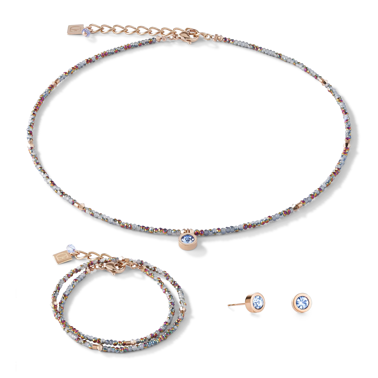 Necklace small crystal rose gold & light blue - Image 3