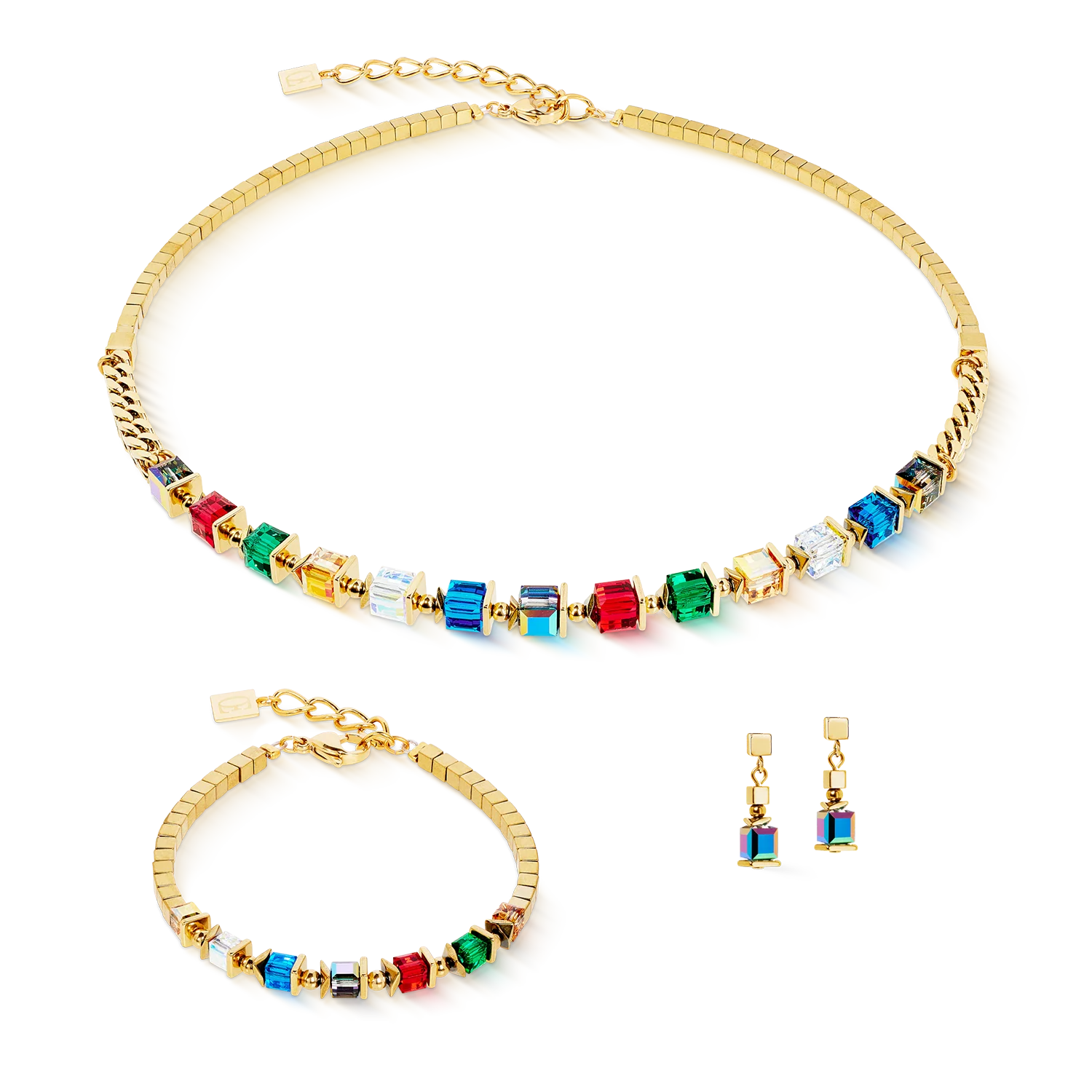Necklace Sparkling Cubes Fusion Chain gold-multicolour - Image 3