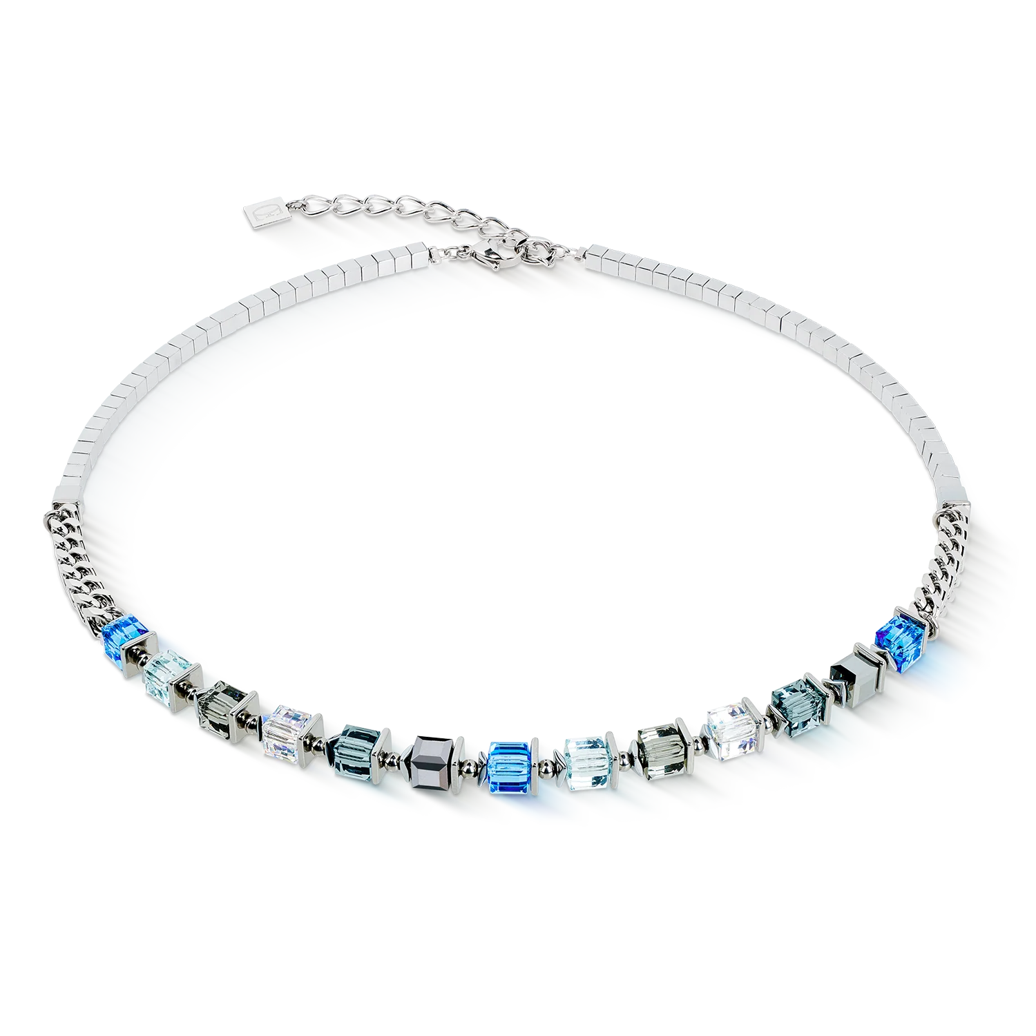 Necklace Sparkling Cubes Fusion Chain silver-blue
