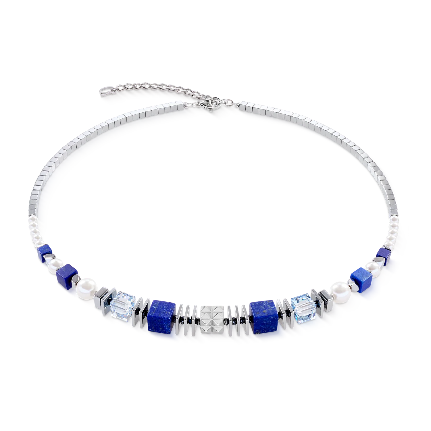 Necklace Statement Cube Facets silver-blue