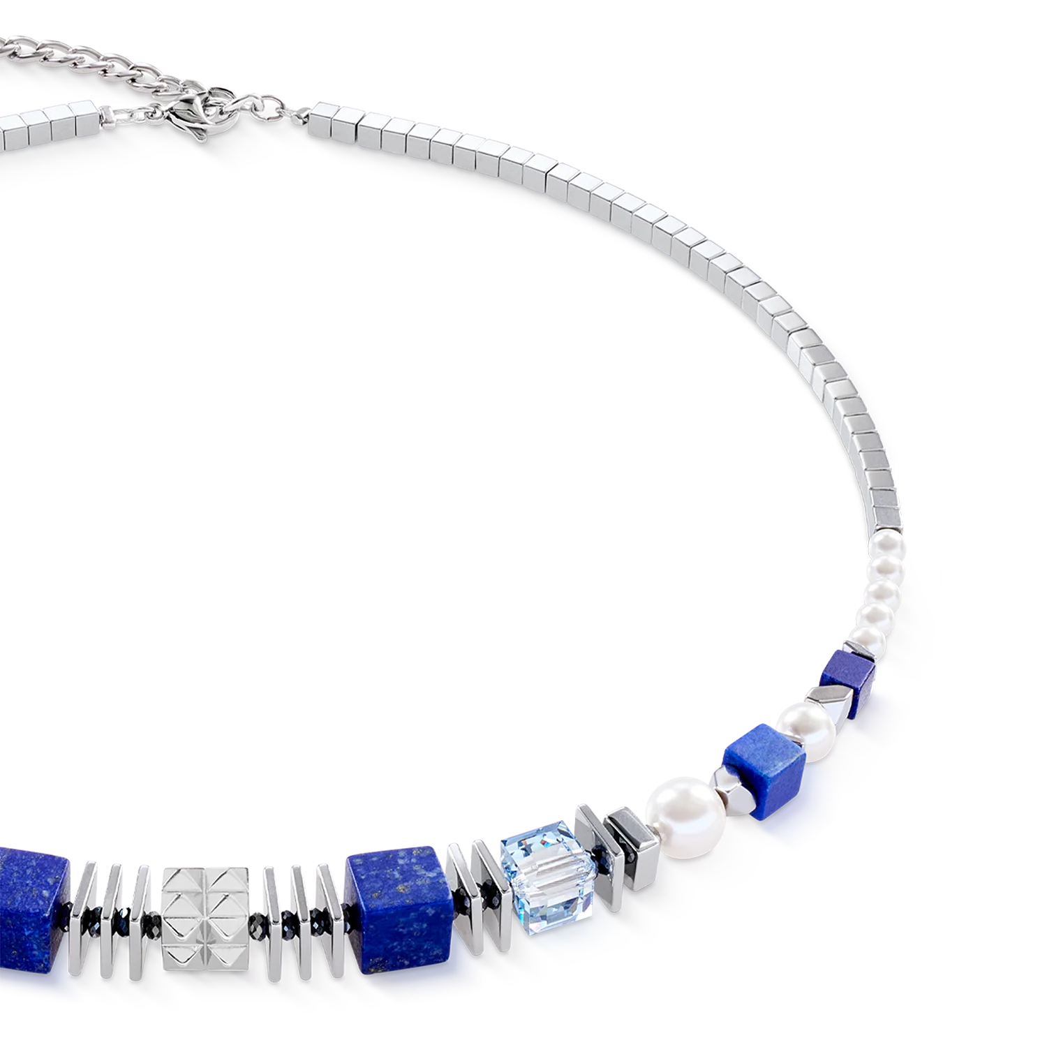 Necklace Statement Cube Facets silver-blue - Image 2