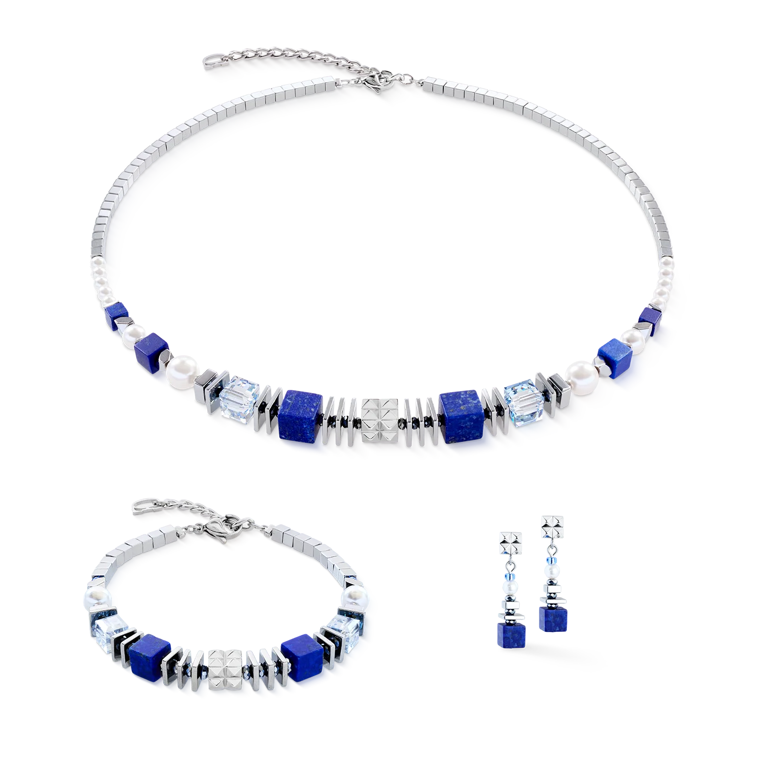 Necklace Statement Cube Facets silver-blue - Image 3