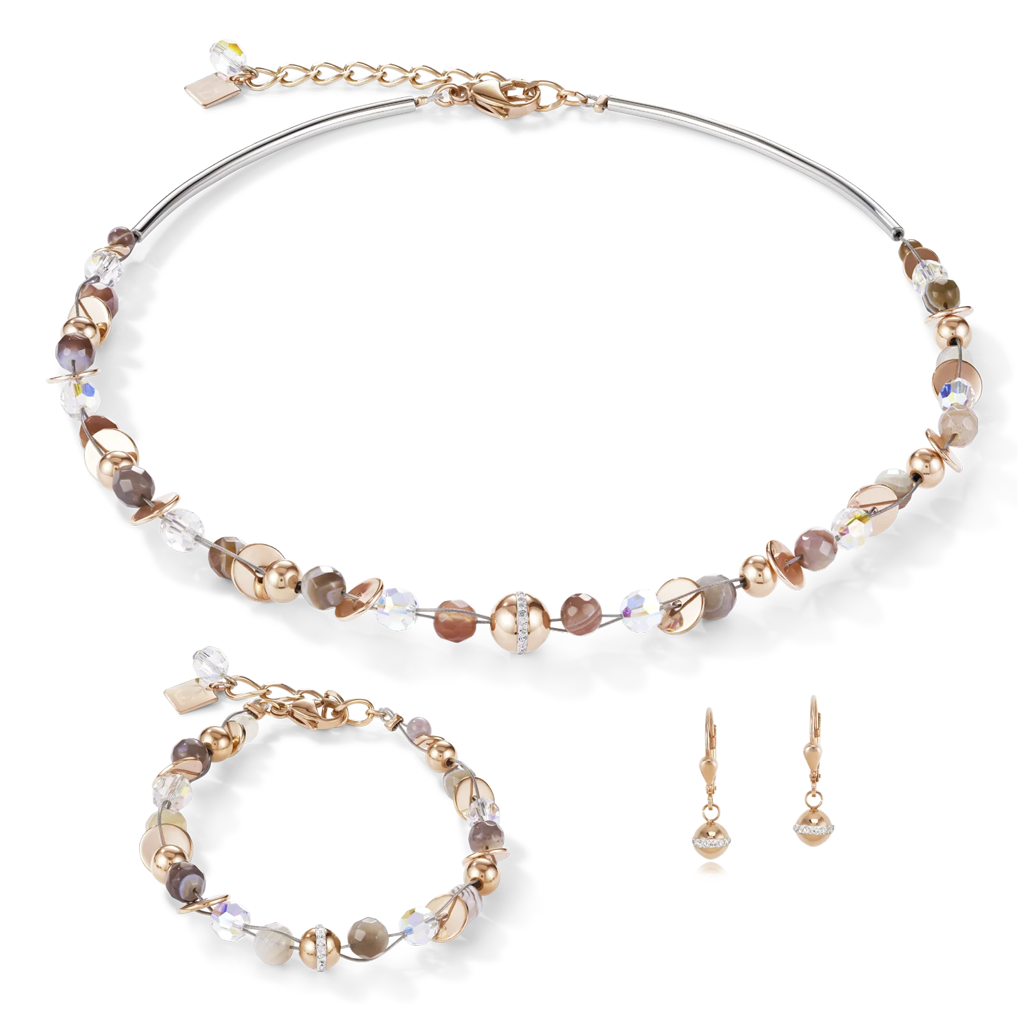 Necklace TwistedPEARLS Botswana agate & stainless steel rose gold beige-grey - Image 3
